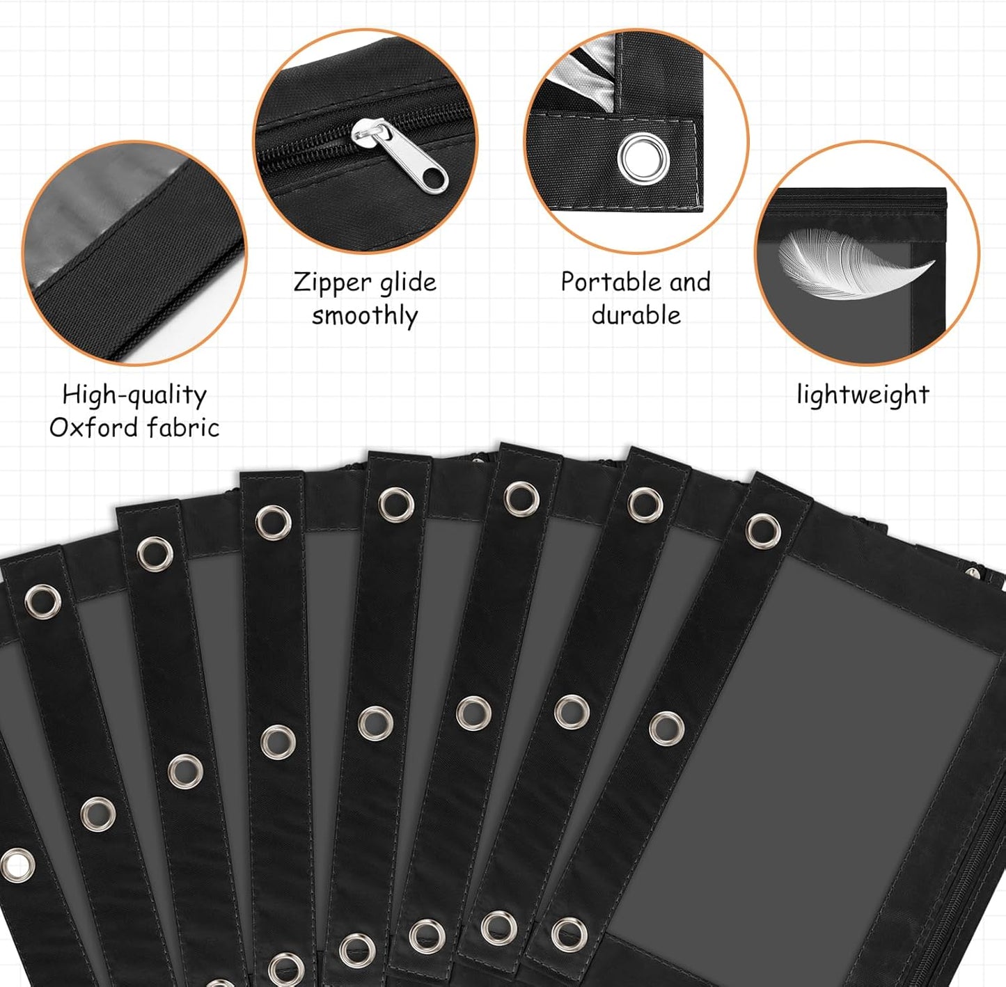 IKAYAS 30 Pack Black Pencil Pouch for 3 Ring Binder Colorful Pencil Pouch with Zipper Bulk, 3 Ring Binder Pencil Pouches Pencil Case Pencil Bags for Classroom Storing School Teacher Supplies