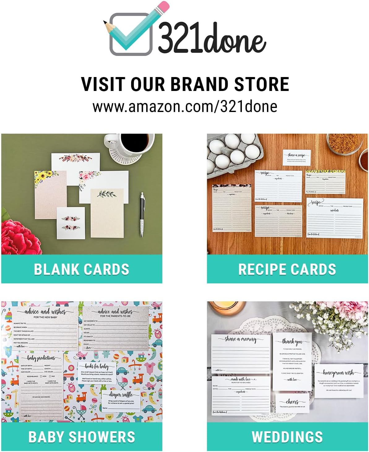 321Done Checklist Notepad Planning Pad - 50 Sheets (5.5x 8.5) To Do Tear Off, Checkbox List - Made in USA - Blank Plain White