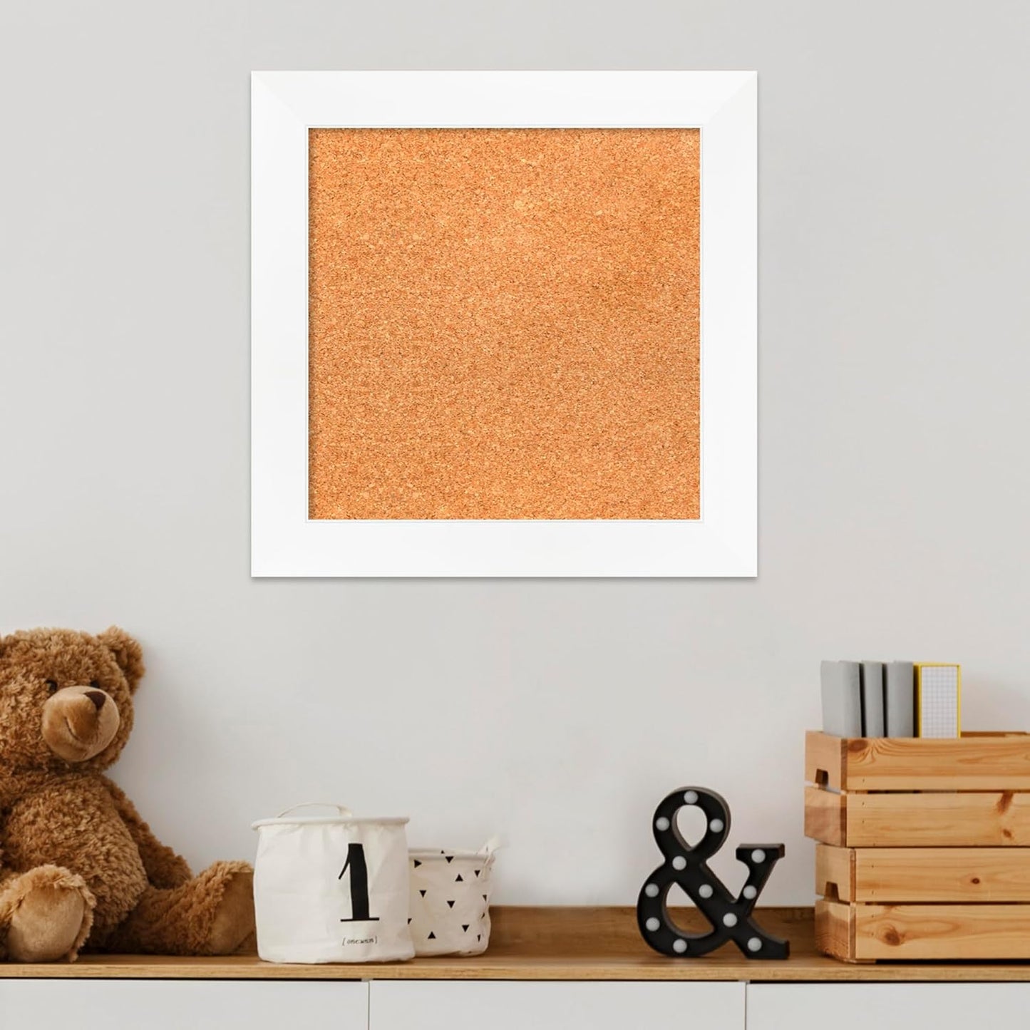 Amanti Art Natural Cork Board for Wall, 17x17 Vision Board with White Frame, Small Corkboard Office Decor for Home Organization, Modern Corkboard Pinboard to Display Items for Home Organization in