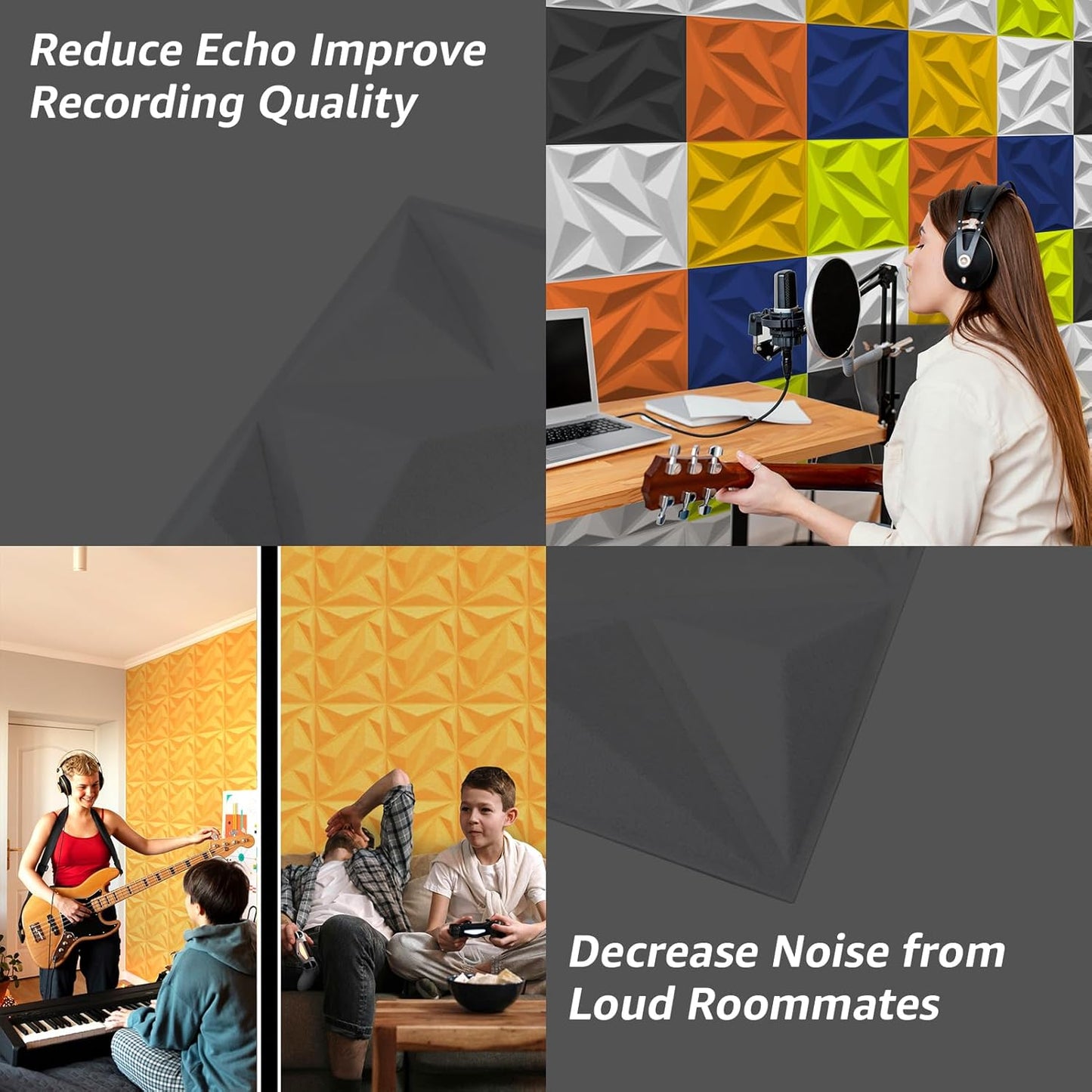 Art3dwallpanels Acoustic Panels 20 Pack Soundproof Wall Panels Sound Dampening Panels, 3D Wall Panels Sound Absorbing Panels, 12" X 12", Yellow with Tape