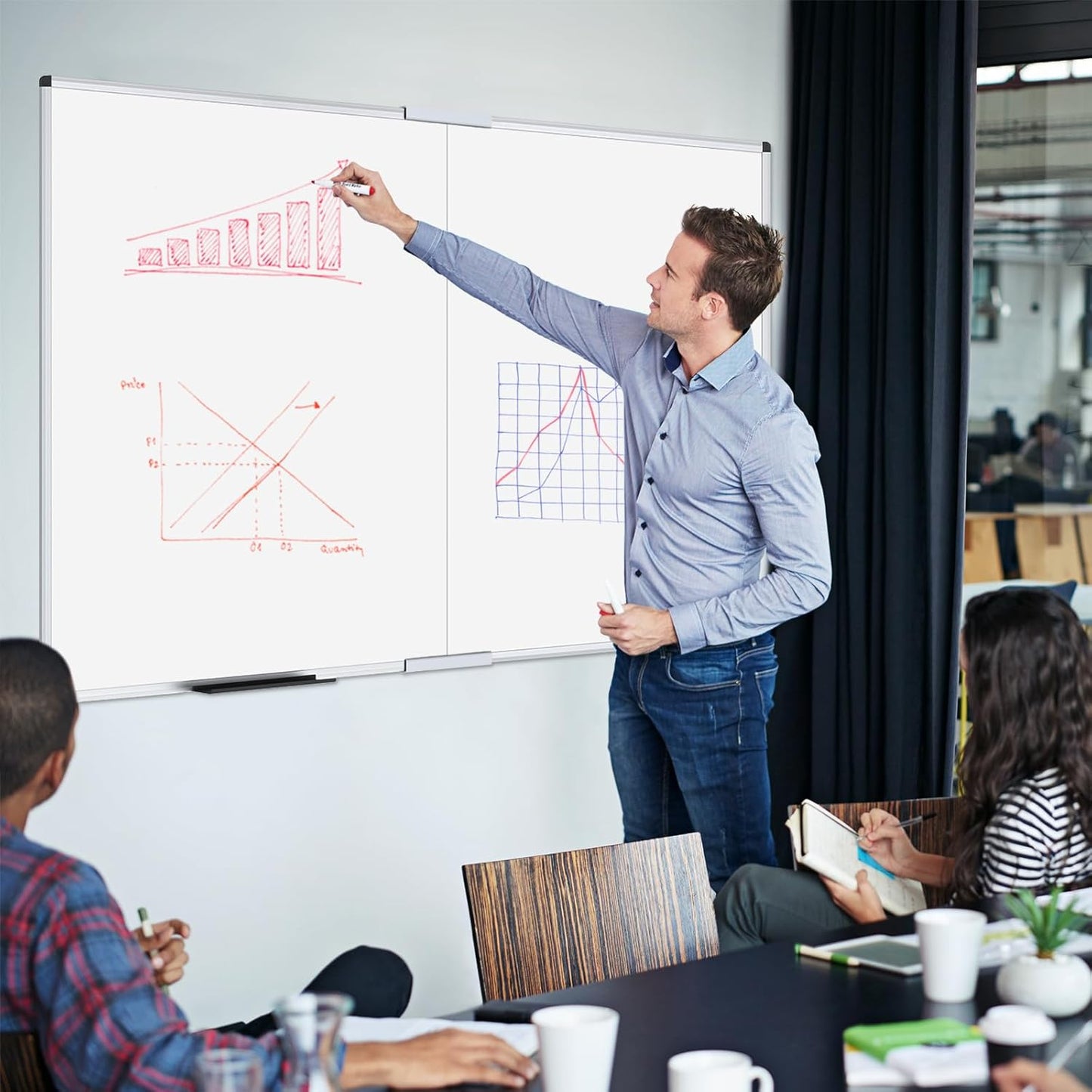 VIZ-PRO Dry Erase White Board/Magnetic Foldable Whiteboard, 48 X 36 Inches, Silver Aluminium Frame