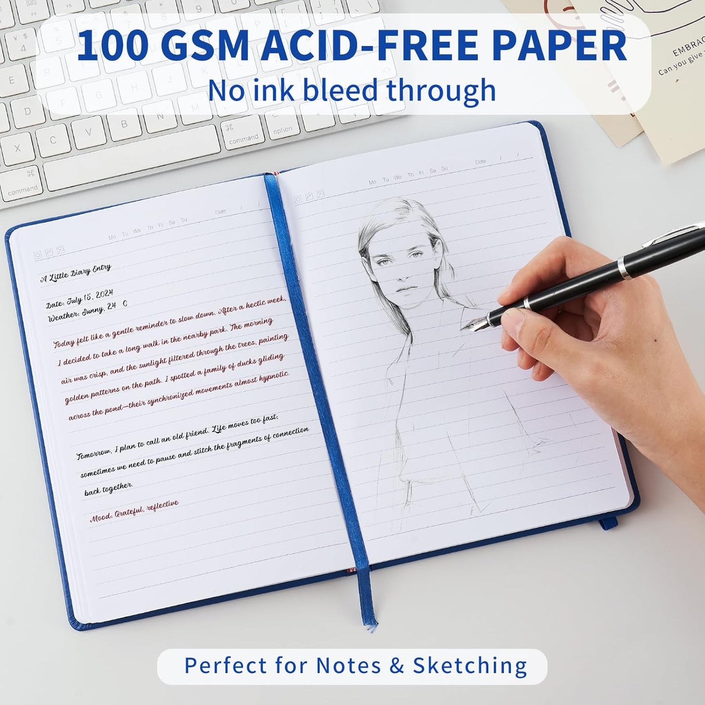 Hardcover Notebooks, A5 Lined Journals Notebook for Writing 160 Pages, 8.2 x 5.5 inch, Classic Ruled Notebooks for College/Work/Travel (Blue, 1 Pack)