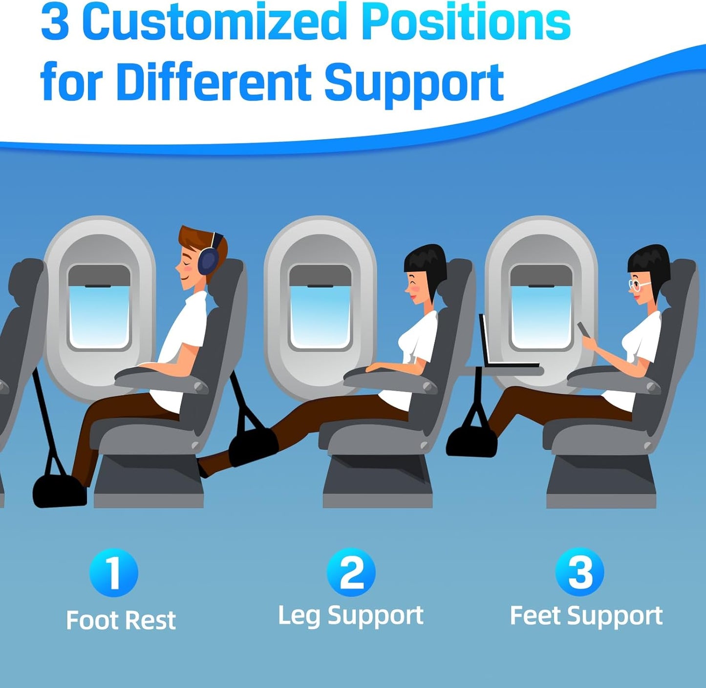 Airplane Foot Hammock for Plane Travel Essentials, Airplane Foot Rest with 2 in 1 Removable Support Pad, Adjustable Foot Hammock with Thicken Memory Foam, Foot Rest for Plane Travel Foot Leg Rest