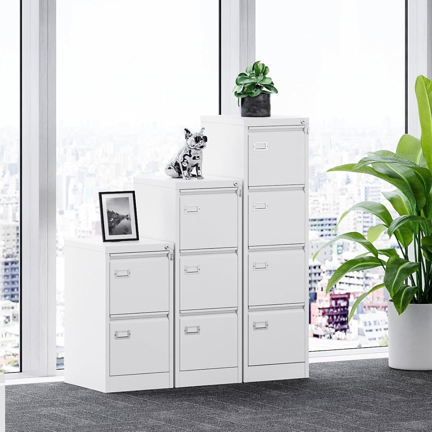 MIIIKO 4 Drawer File Cabinet, White Vertical Filing Cabinets with Lock, Home Office File Folders Storage Cabinet for Letter Legal A4 File Size