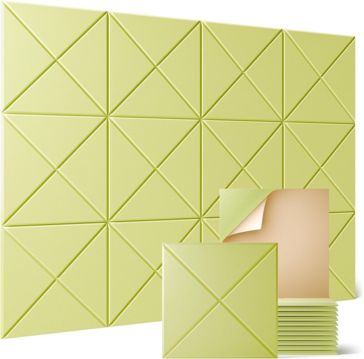 Sonicism 12 Pack X-Lined Acoustic Panels with Self-Adhesive, 12"X 12"X 0.4" Sound Proof Foam Panels, Decorative Soundproof Wall Panels, Sound Absorbing Tile for Home & Offices, Pale Yellow