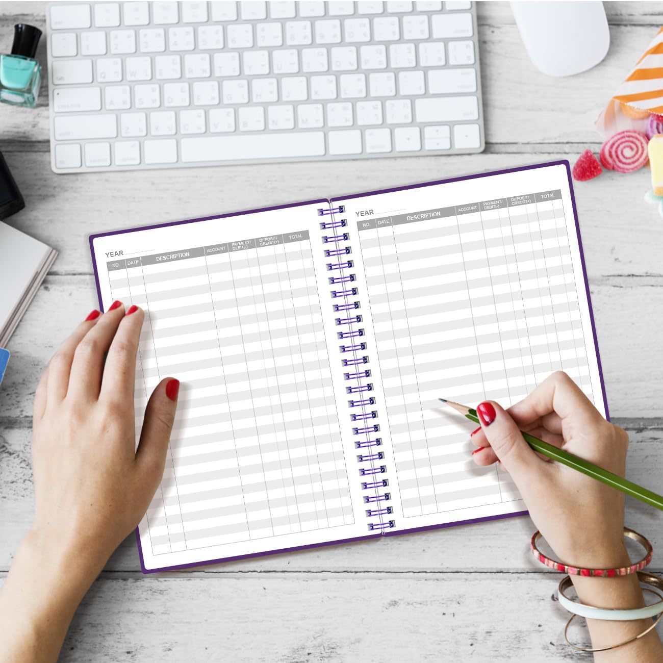 Accounting Ledger Book - A5 Ledger Book for Bookkeeping, Small Businesses & Personal Use, Expense Tracker Notebook for Tracking Money, Expenses, Deposits & Balance, 5.8" x 8.4", Purple