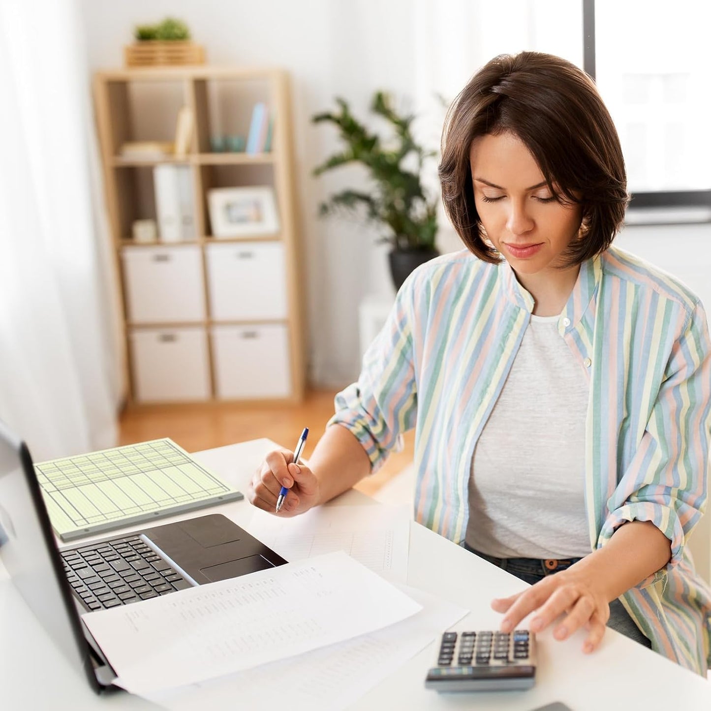 Zhanmai 5 Pack 250 Sheets Analysis Columnar Books 3 Hole Accounting Ledger Book Ledger Paper Pad Columnar Pad for Business, 50 Sheets/Pack, Single Page Format, Green(3 Columnar,8.5 x 11)