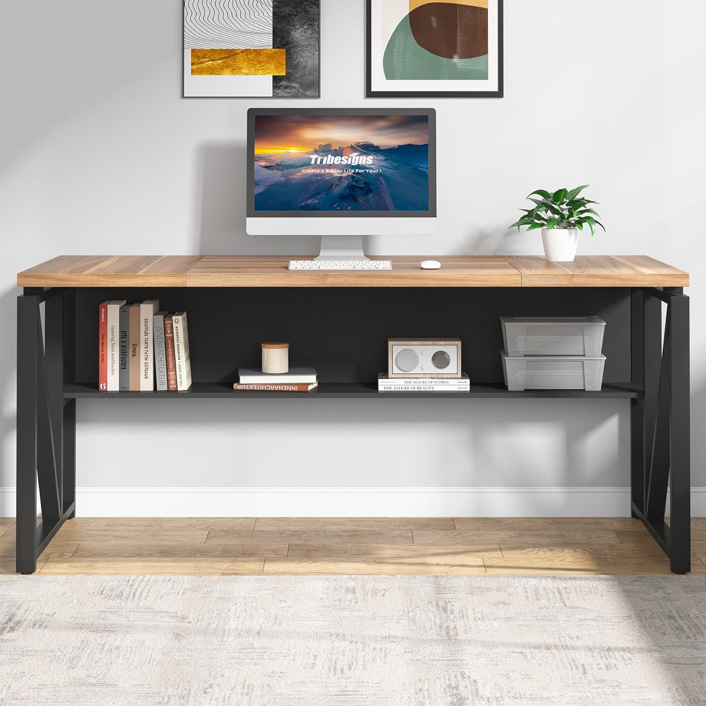 Tribesigns 63" Executive Desk with Reversible File Cabinet, Large L-Shaped Office Desk with Drawers, Business Furniture Workstation for Home Office