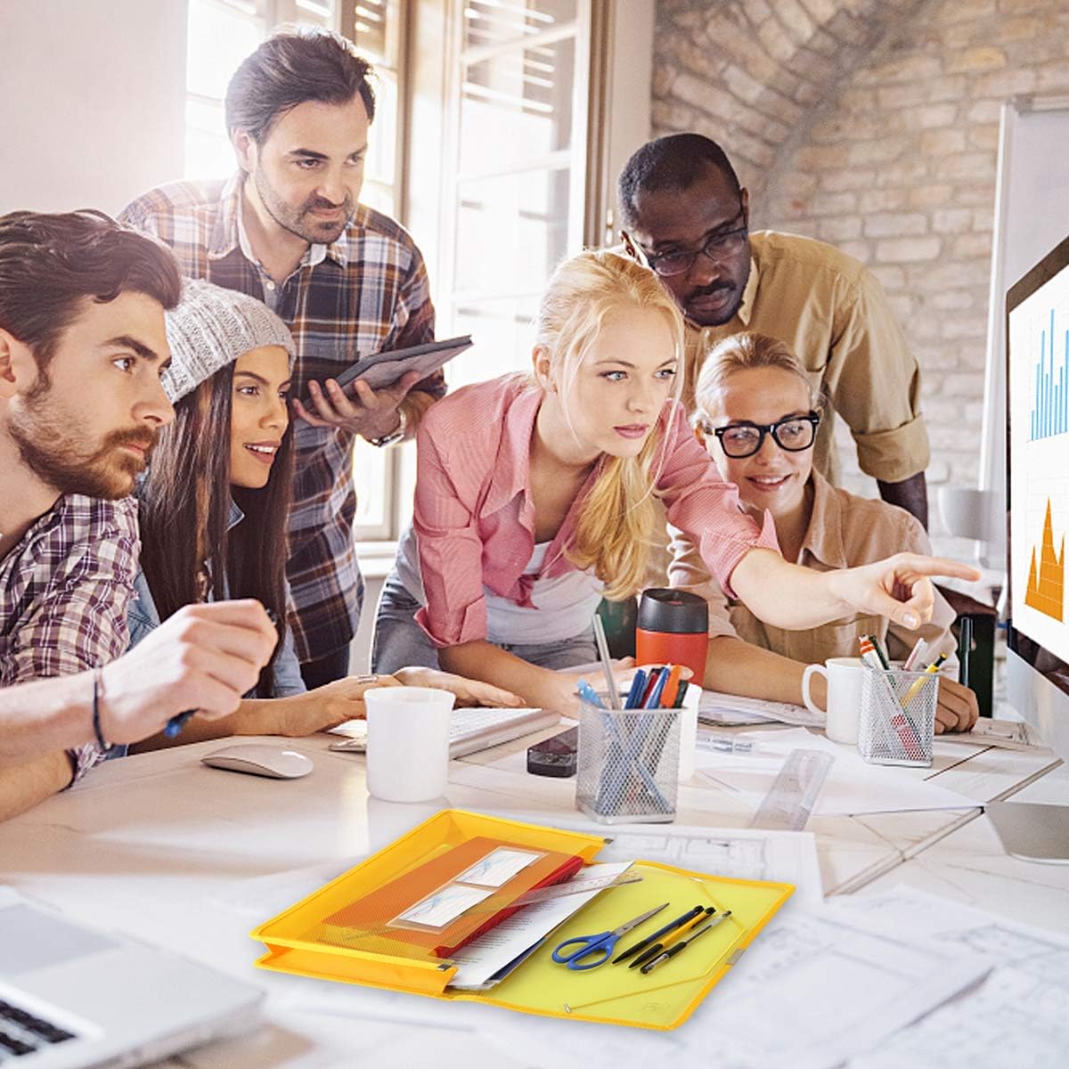 Eco-Friendly Plastic File Folders, Expanding Poly File Wallet, Transparent Expandable Envelope Organizer Document Folder with Elastic Band and Button Closure, with Small Two Pockets, 5 Colors