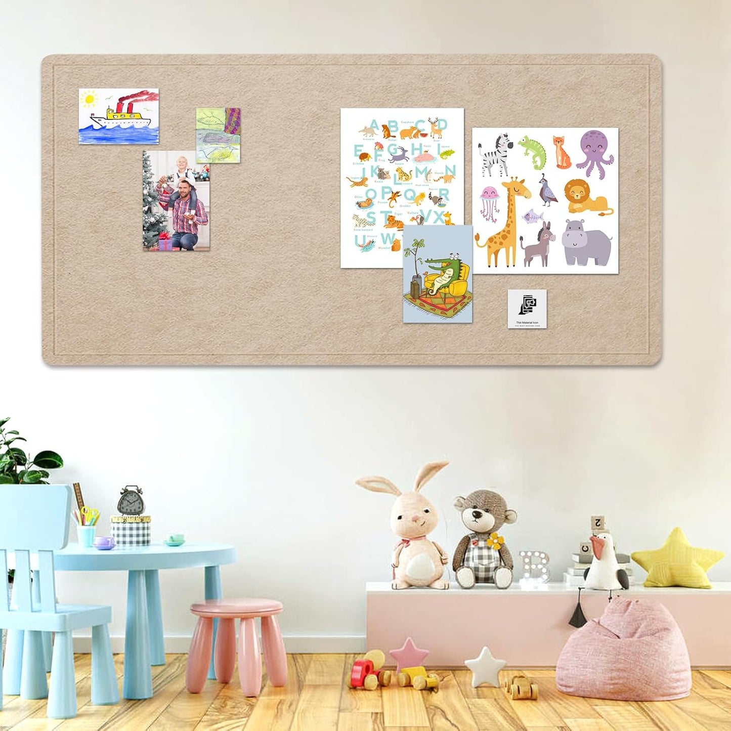 Extra Large Bulletin Board, 96 X 48 inches Cork Board with 30 Pushpin, 8' x 4' Felt Cork Board Notice Pin Board, Self-Adhesive Vision Board Mood Board Foldable Photo Board for Wall - Beige Brown