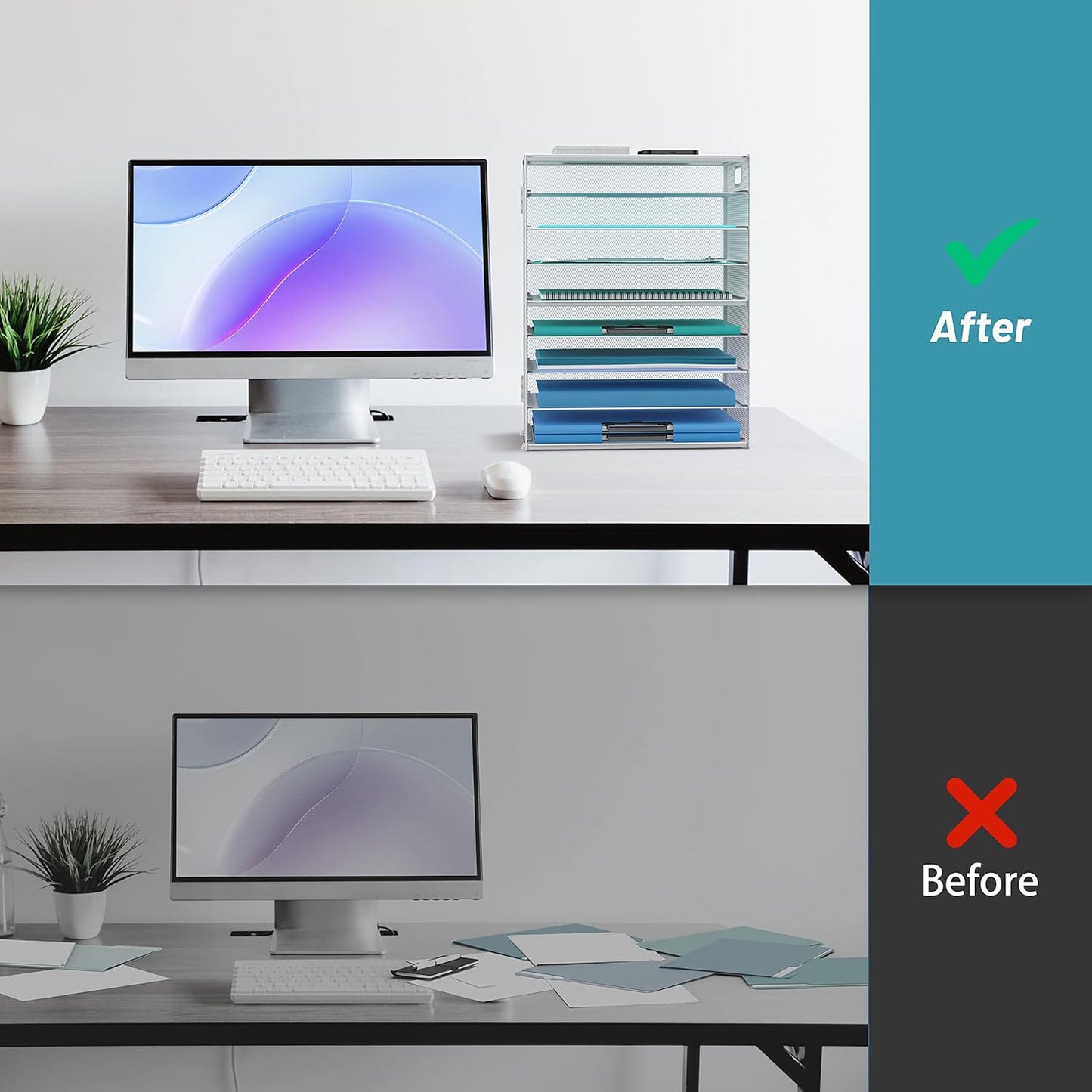 DALTACK 9-Tier Paper Letter Tray Desk Organizer with Handles, Mesh File Holder Organization, Paper Sorter Desk Organizer for Office Home School, White 2 Pack