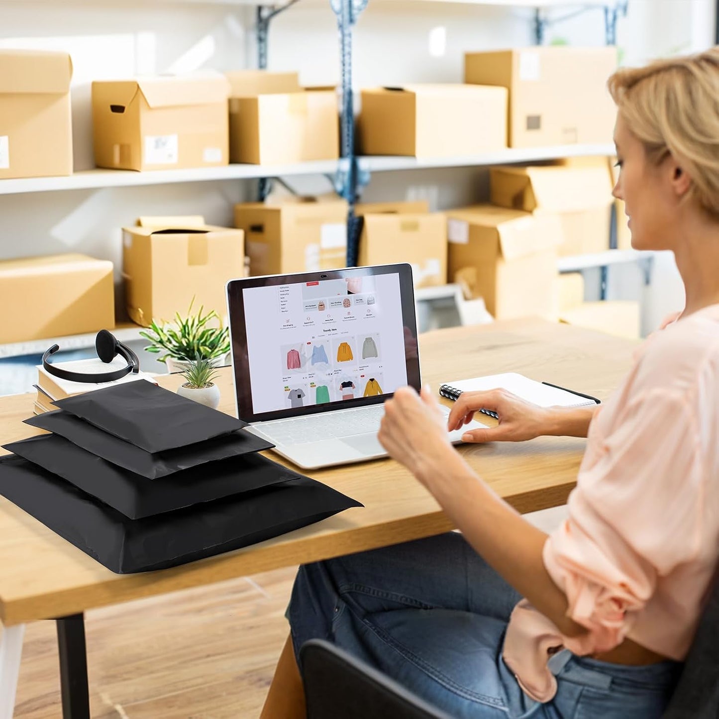 UCGOU 100 Pack Black Poly Mailers Variety Size Pack, 10x13 Inch & 12x15.5 Inch & 14.5x19 Inch &19x24 Inch, 25 PCS Each Shipping Bag, Self-sealing Adhesive Mailers Assorted Sizes for Small Business