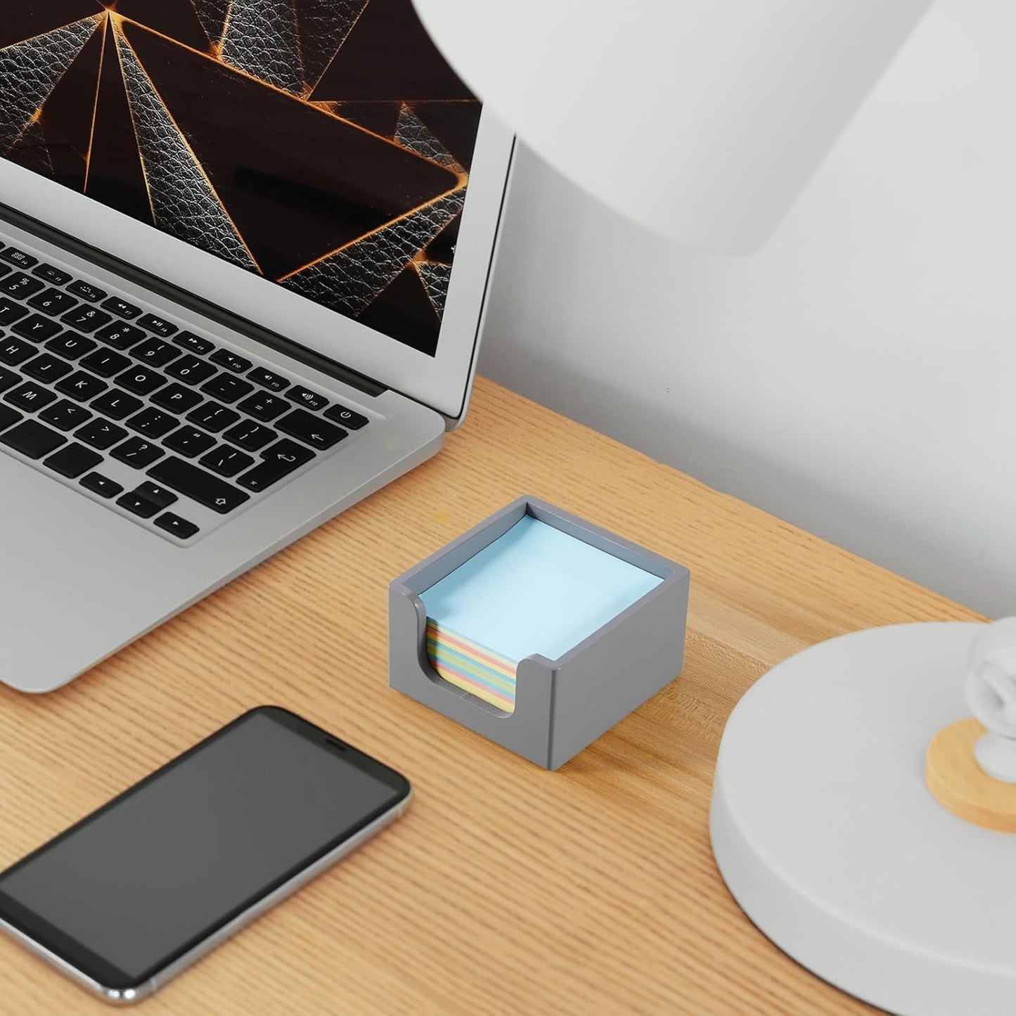 Gray Sticky Note Holder, Wood Post It Note Dispenser for Office Desk Accessories, Self Stick Note Pad Holder, Memo Pad Holder Dispenser Organizer for School Office Desk Supplies