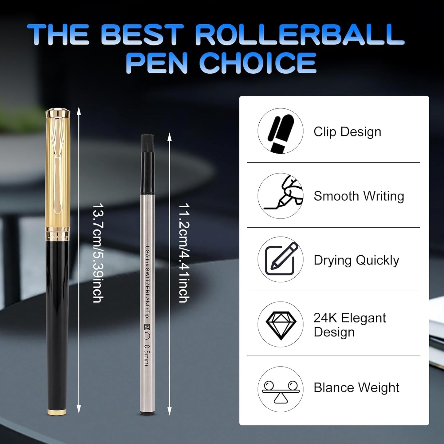 Good Rollerball Point Pens for Wiring-Fancy Roller Ball Pens with 24K Gold Trim, Nice Executive Pen Gifts for Men Women Boss Office, Luxury Smooth Writng Pens Journaling Note Taking Signature