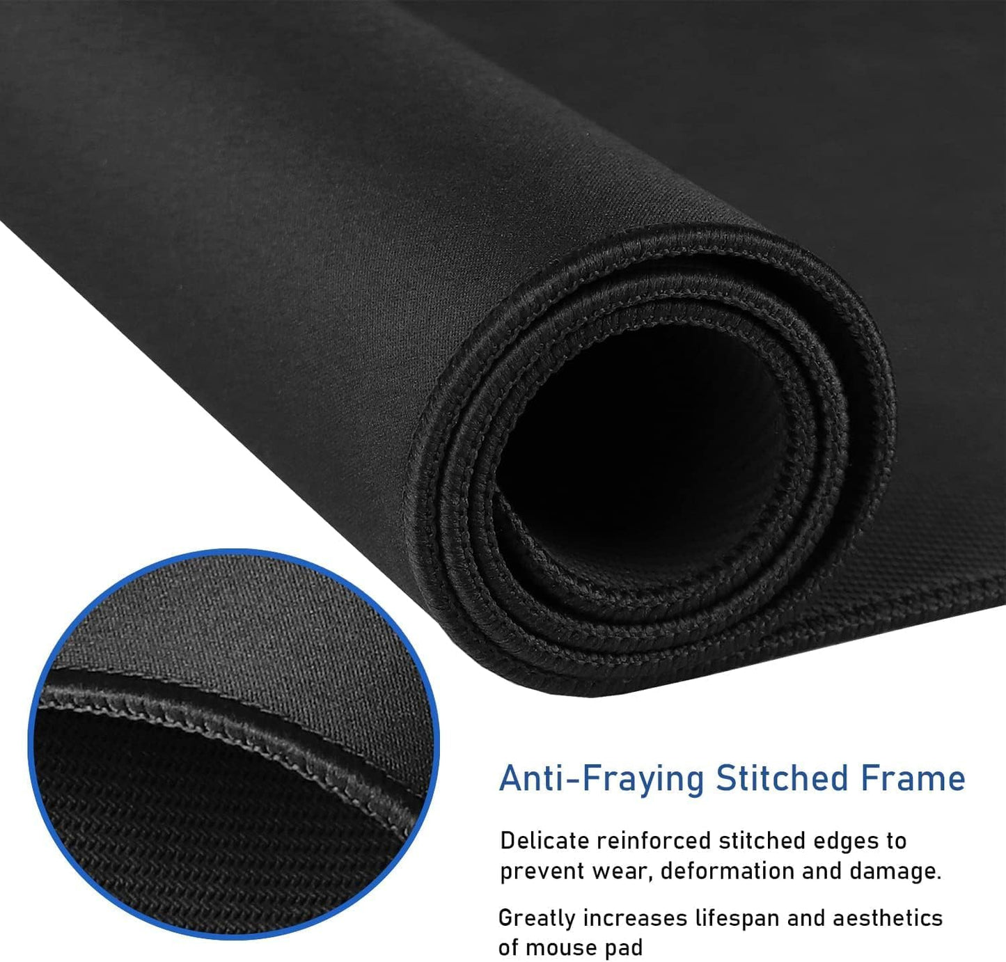 Gaming Mouse Pad, Large Desk Mouse Pad with Stitched Edges,(35.4X15.7In) Durable Non-Slip Natural Rubber Base, Waterproof Computer Keyboard Pad Mat for Esports Pros/Gamer/Desktop/Office/Home, Black