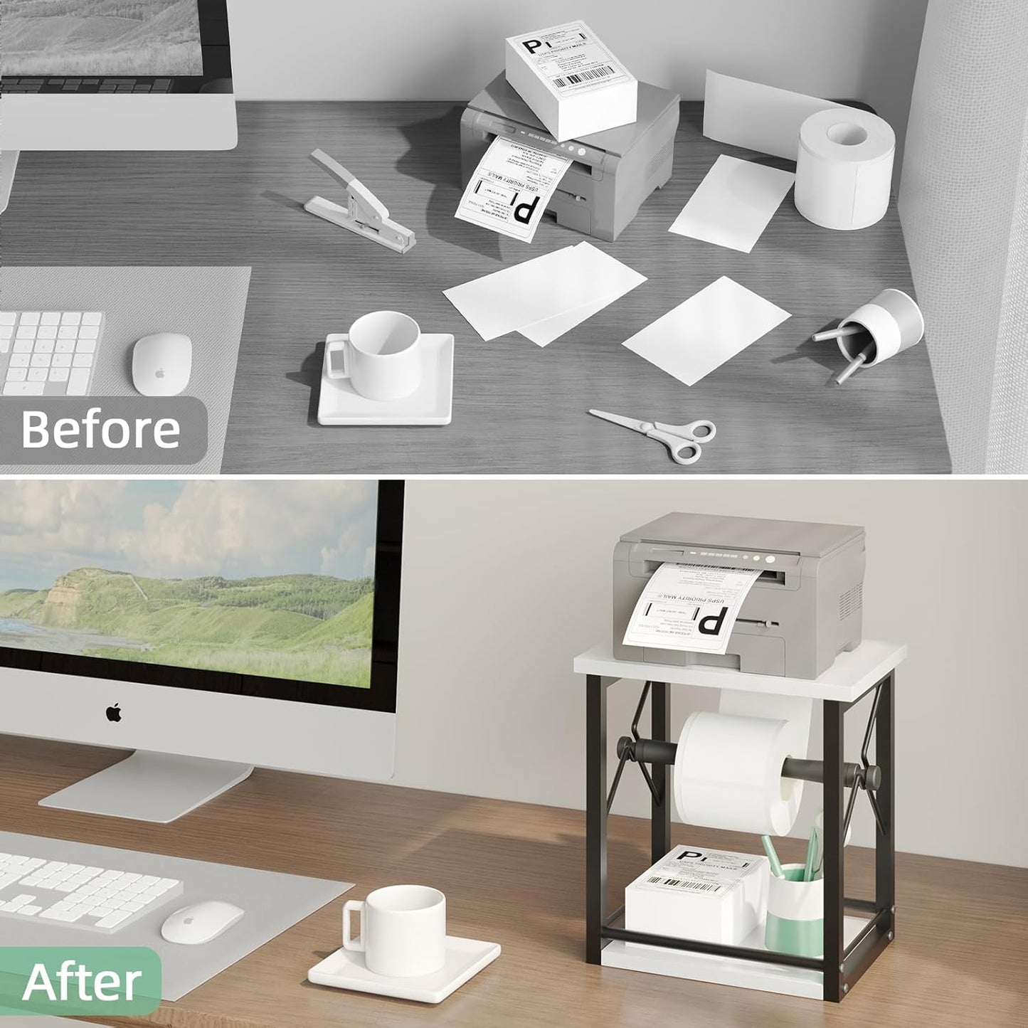 Label Holder for Rolls and Fan-Fold Labels, Shipping Thermal Label Holder, Sticker Roll Holder for Small Business & Home Office, Vintage White