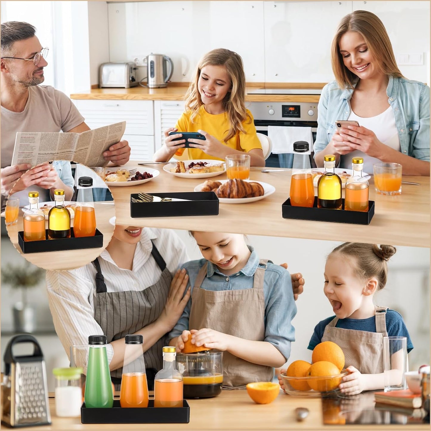 Teling 4 Pcs 4 Piece Large Black Rectangular Desk Organizer Set, Half Accessory Tray, Plastic Tabletop Organizer for Office, Home, or Study, Dimensions: 9.45 x 2.95 x 1.38 Inches