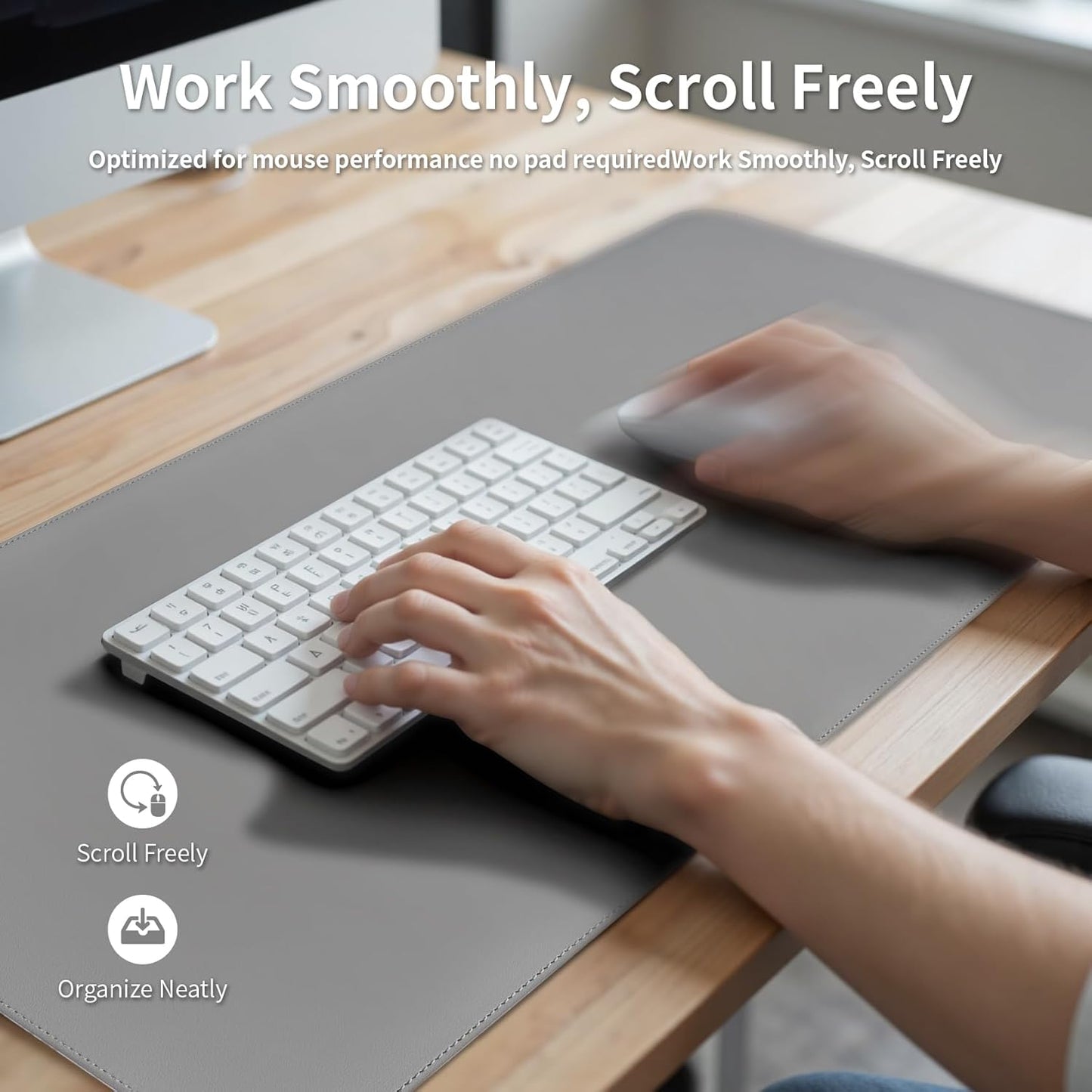 Oversized Non-Slip Desk Pad Protector – Grips Desk Firmly, Anti-Slip Like You've Never Seen! Vegan Leather Waterproof Laptop Mat for Keyboard & Mouse – Large Office Pad– Mist Gray