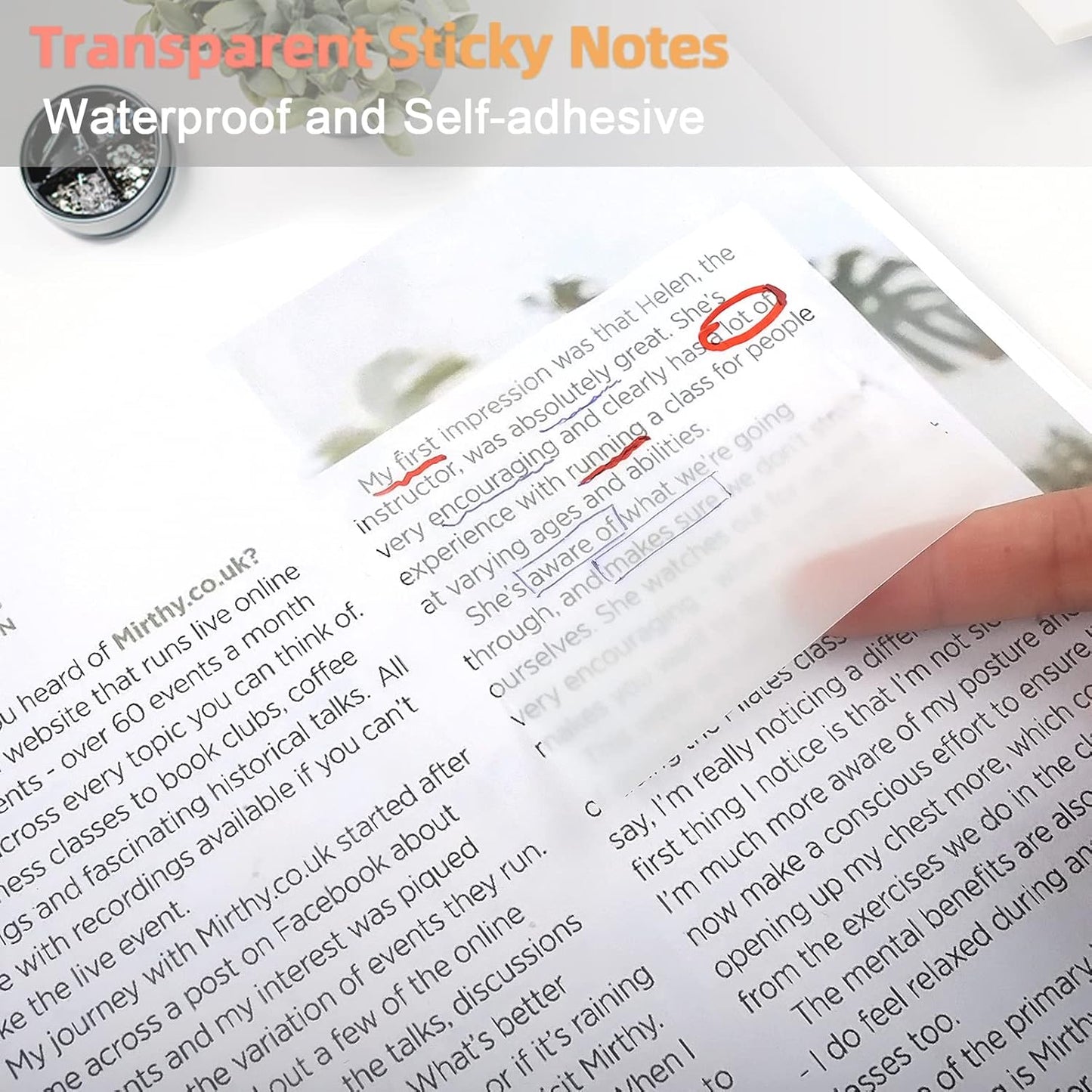 MIUTME 500 Pcs Transparent Sticky Notes,White Clear Sticky Notes School Supplies, Waterproof Self-Stick Note Pads 3x3 Inch