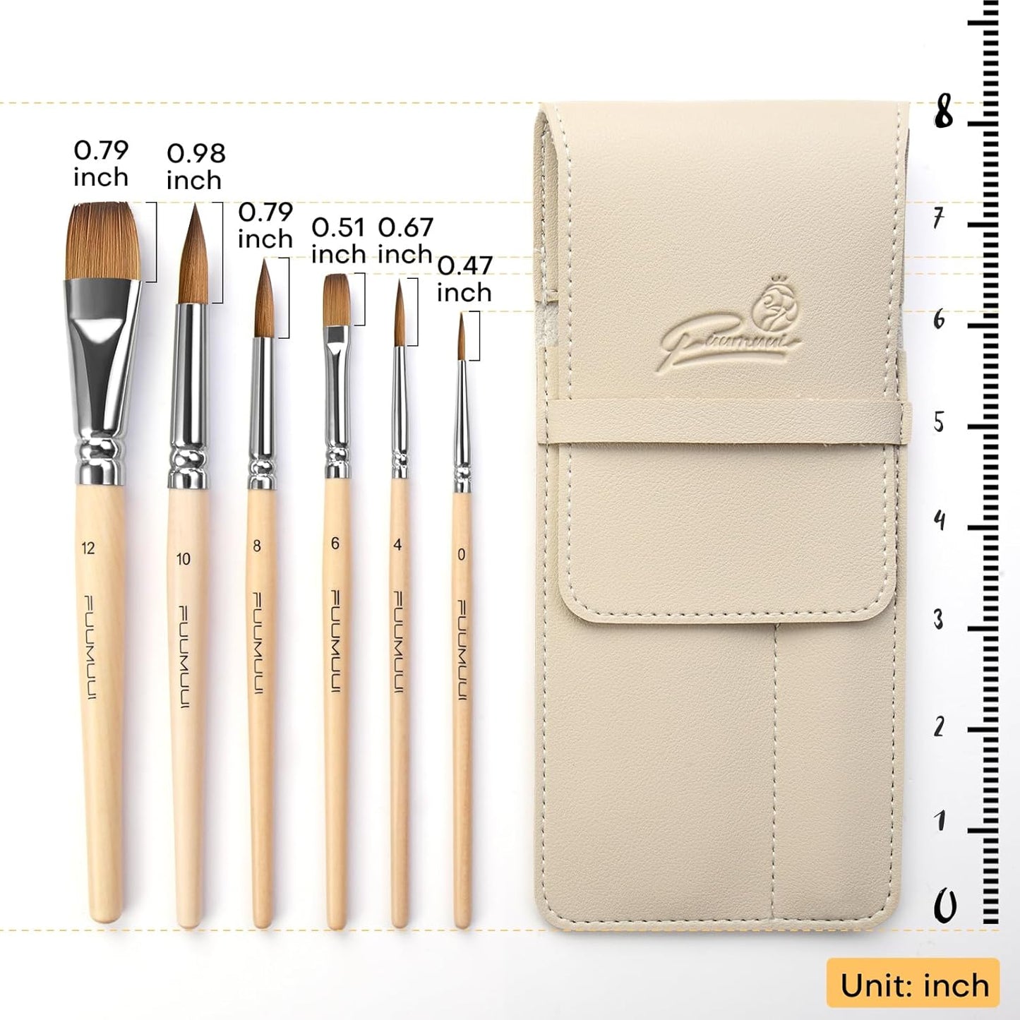 Sable Travel Watercolor Brushes, Fuumuui 6pcs Kolinsky Sable Watercolor Travel Brushes with Short Handles - Detail Liner Pointed Round Flat Wash Mop for Watercolor Gouache Ink Painting