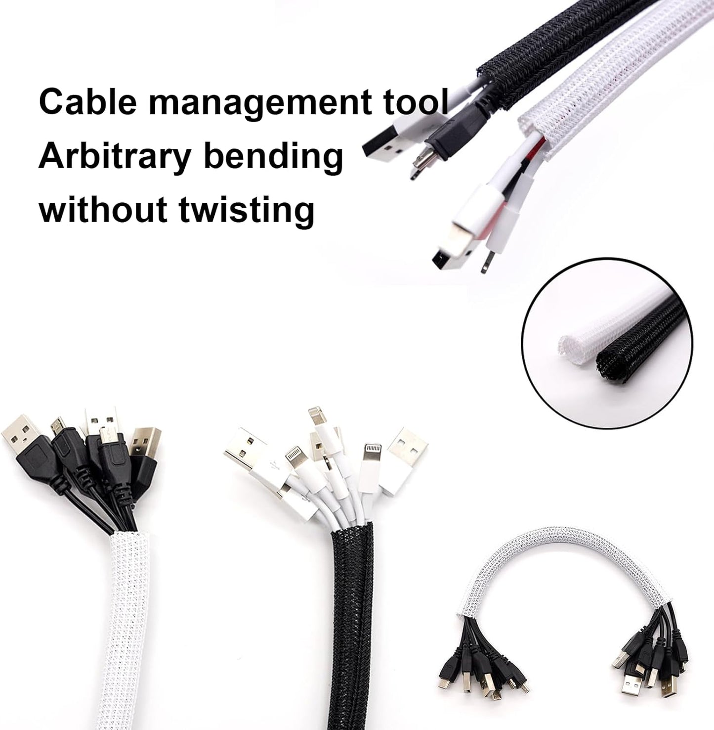 3/8" 50ft Braided Cable Sleeve Split Wire Loom Tubing – Expandable Cord Protector for USB, Power Cords, Audio/Video Cables – Cat Chew Proof, Durable Wire Management Sleeving (Black)