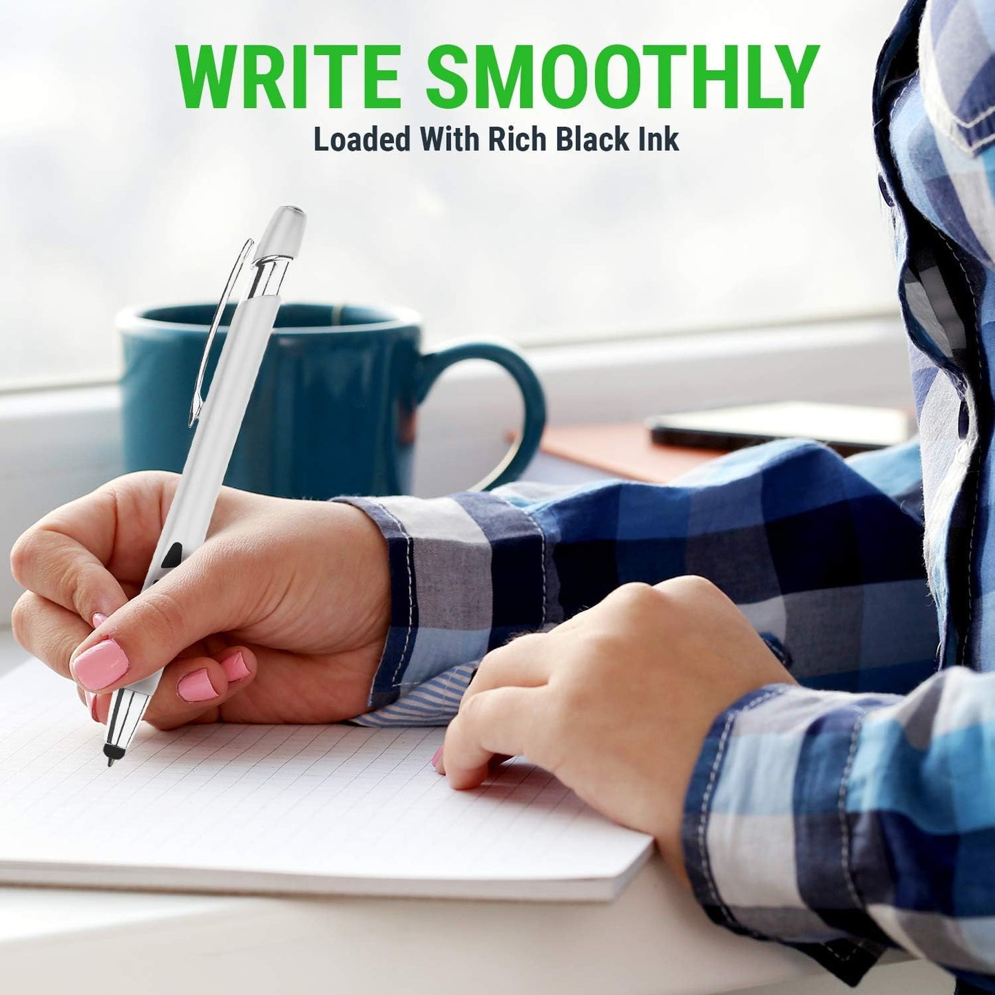 Stylus Pens - 2 in 1 Touch Screen & Writing Pen, Sensitive Stylus Tip - for Most Touchscreen Devices - Assorted Barrel Colors, Black Ink, 14 Pack