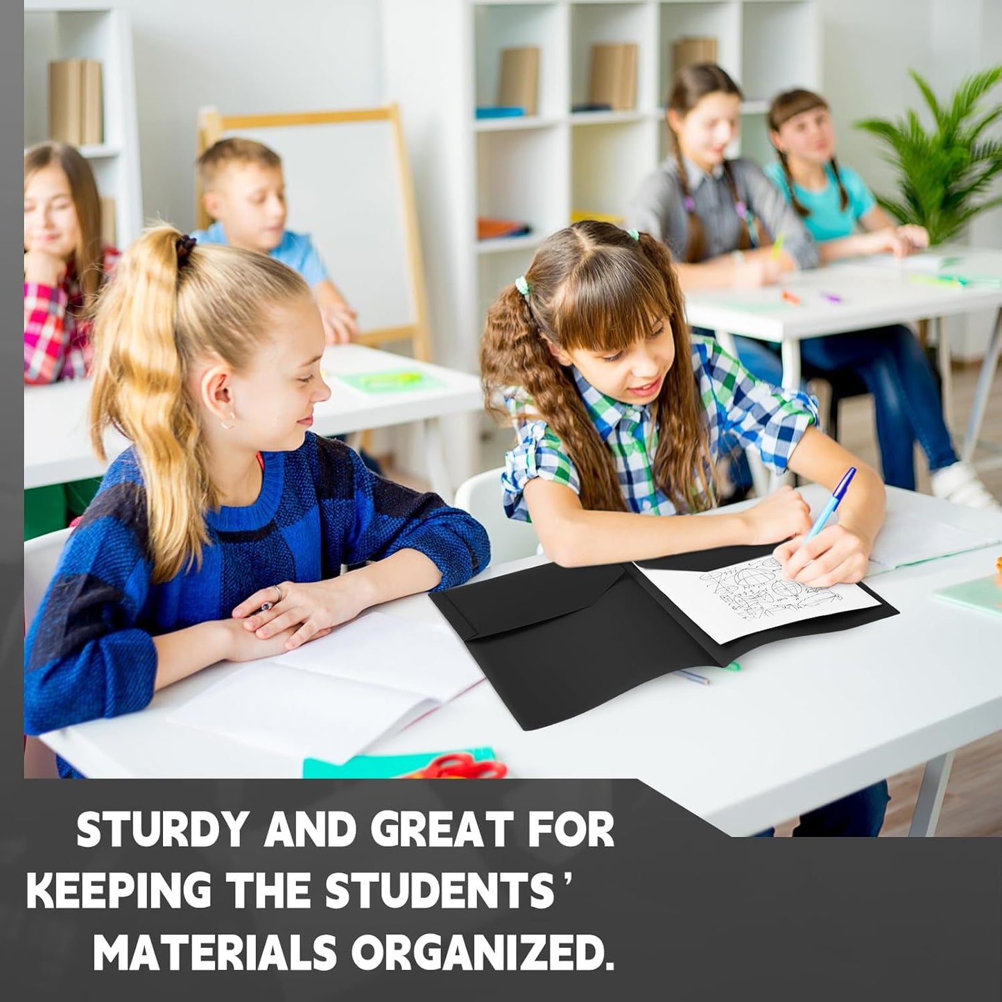 Gueevin 100 Pcs Two Pocket Folders Bulk Plastic File Folder with 2 Pockets Letter Size Paper Heavy Duty Durable Portfolios Case for Home Office School Business 11.61 x 9.45 Inch (Black)