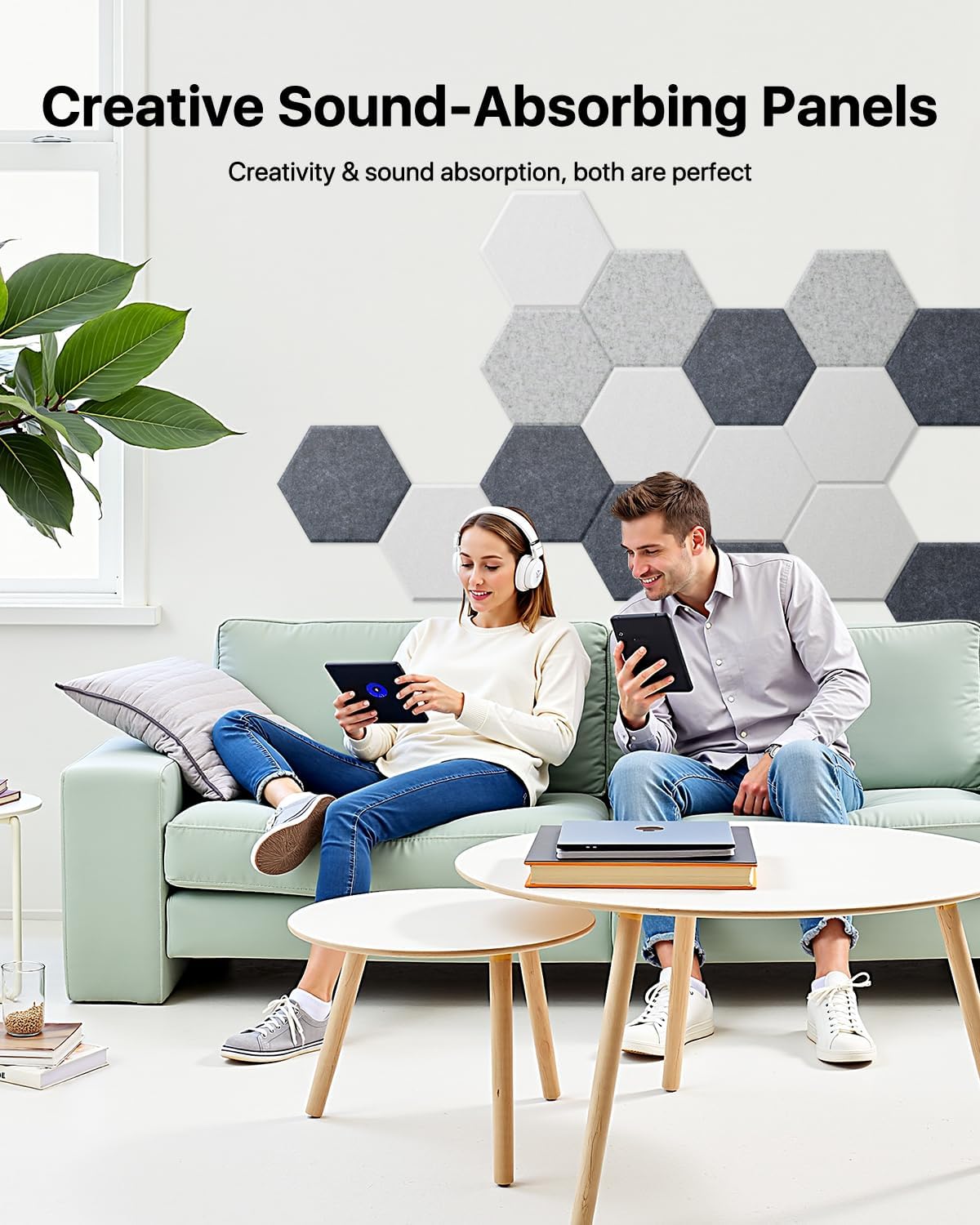 Soundsbay Acoustic Panels, 18 Pack Hexagon Soundproof Wall Panels High Density Sound Absorbing Panel, Sound Proof Foam Panels for Walls, Office, Reccording Studio, Ceiling 12" X 10" X 0.4", Dark Gray