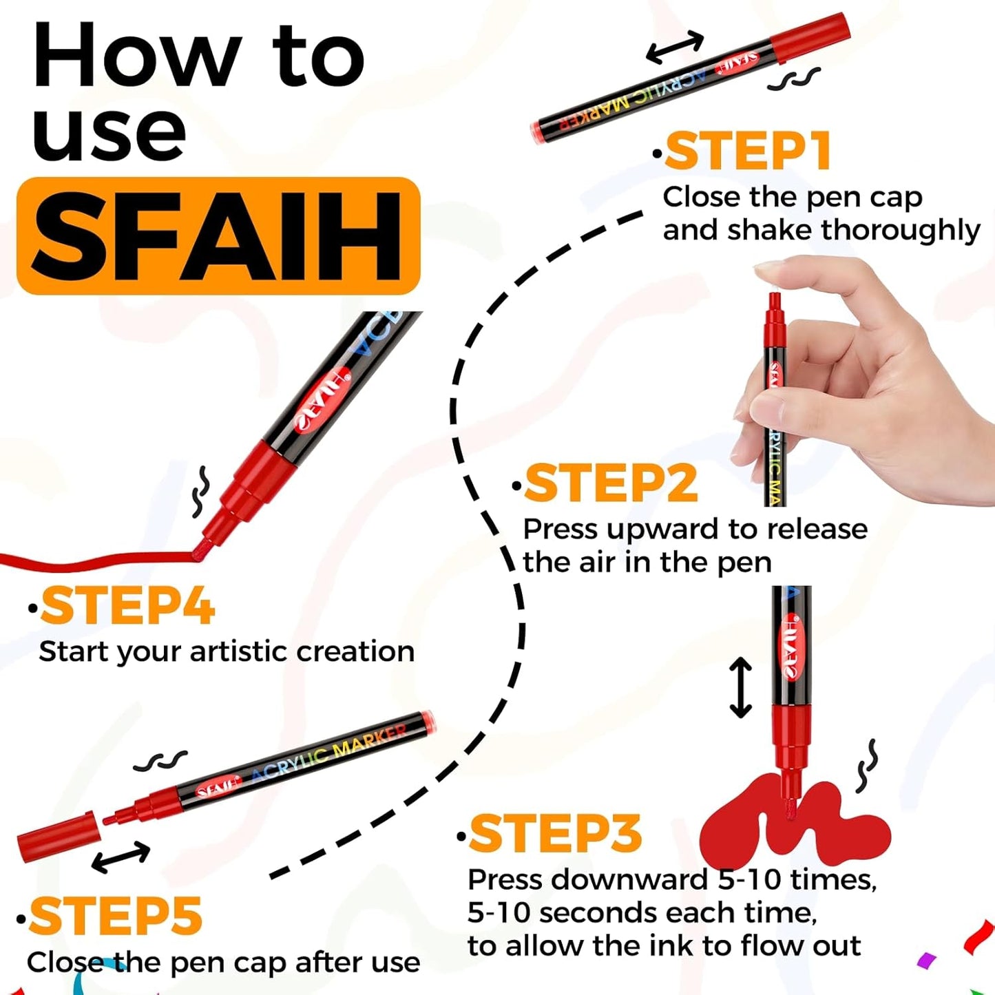 SFAIH Acrylic Creative Markers Set of 60 Vibrant, 14 Metallics, 1-2mm Fine Tips - Halloween Decorations Paint Pens, Pumpkin Painting, Gift for Kids & Adults - Art Supplies, High Coverage, Any Surface