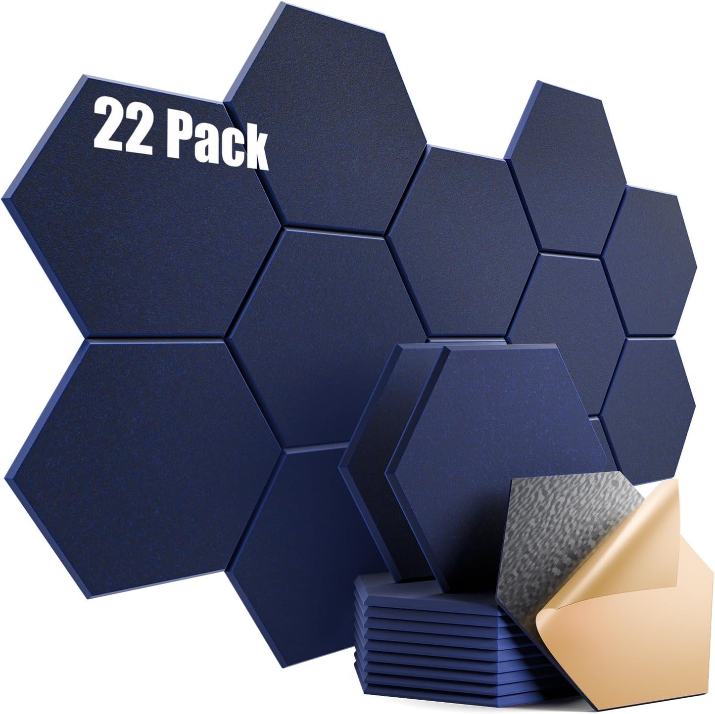 22 Pack Self-adhesive Acoustic Panels 12" X 10" X 0.4" - Sound Proof Foam Panels with High Density, Stylish Hexagonal Design, Flame Resistant, Absorb Noise and Eliminate Echoes(Dark Blue)