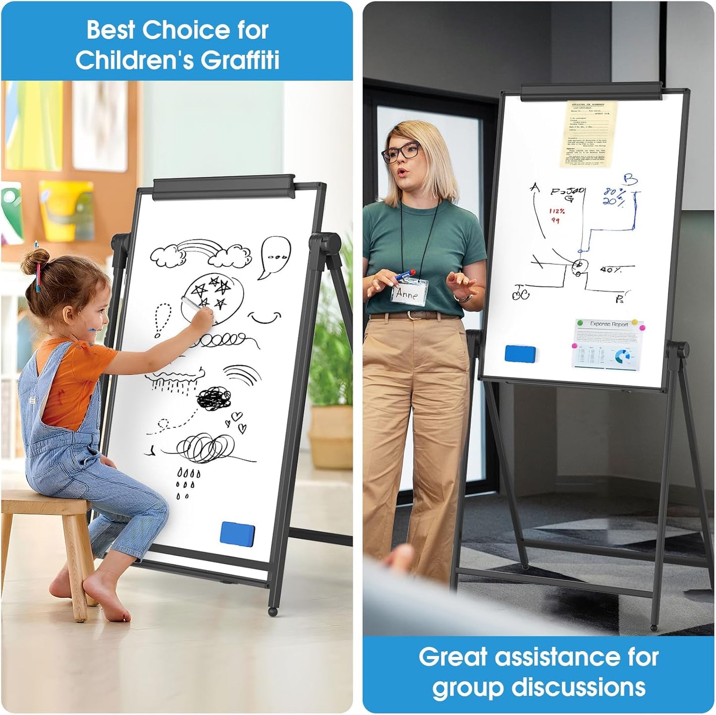 MaxGear Large White Board Easel Stand, 40" x 28" A-Stand Double Sided Magnetic Dry Erase Board with Height Adjustable and 360°Rotation, Portable Classroom Easel for School or Teaching at Home, Office