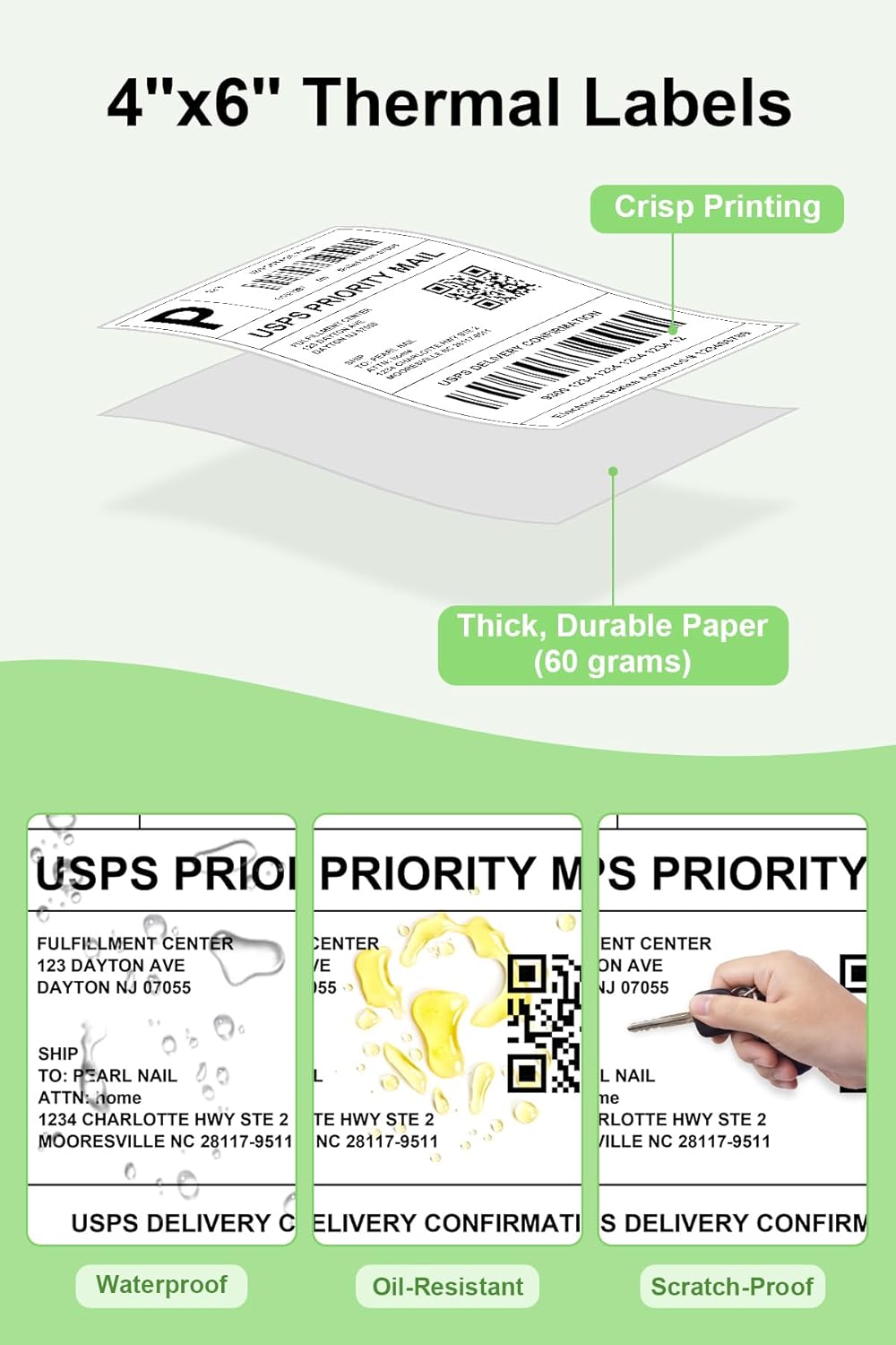 4x6 Thermal Labels - Waterproof Shipping Stickers for Thermal Printers, All-Purpose Label Stickers, White, 1000/Pack (1-Pack)