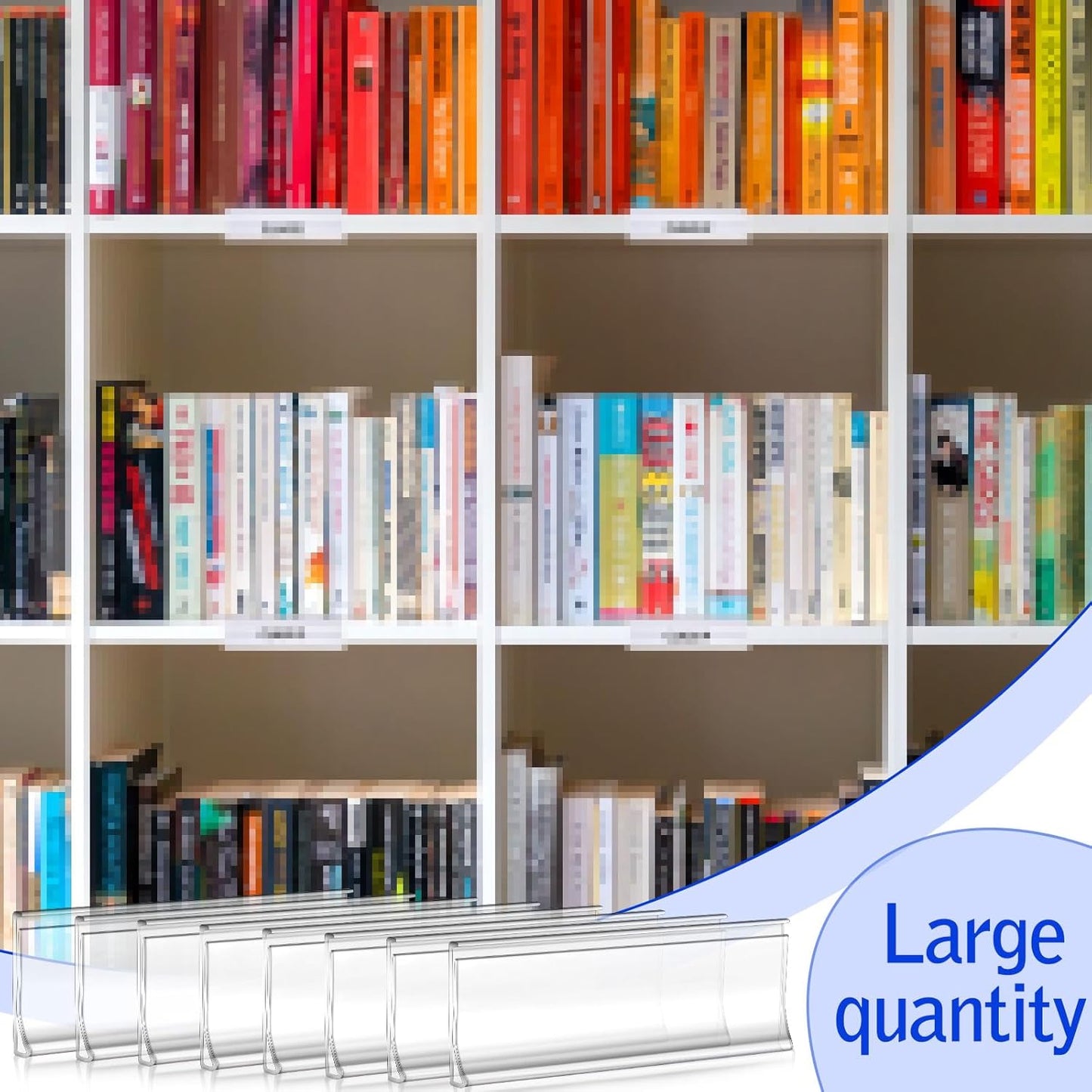 Yexiya 300 Pieces 3 x 1 Inch Self Adhesive Label Holders with Paper Label Inserts Clear Shelf Tag Label Holders Plastic Price Tag Holder for Supermarket Library Bookshelves Mailbox Storage Bins