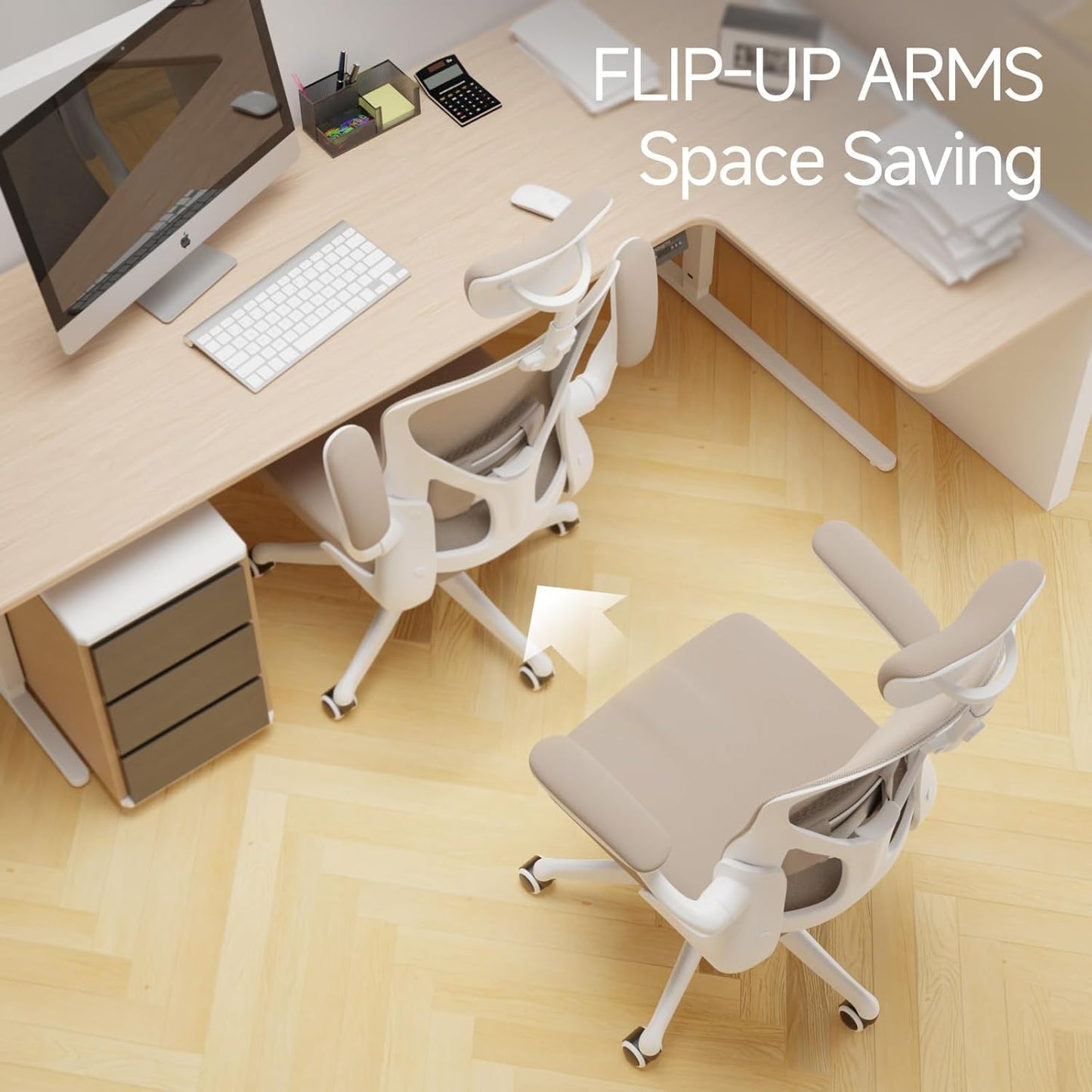 Ergonomic Office Chair with Adjustable Lumbar Support & Flip-Up Armrests - High Back Computer Desk Chair with Thickened Seat Cushion, Rolling Wheels for Home/Office Study Work