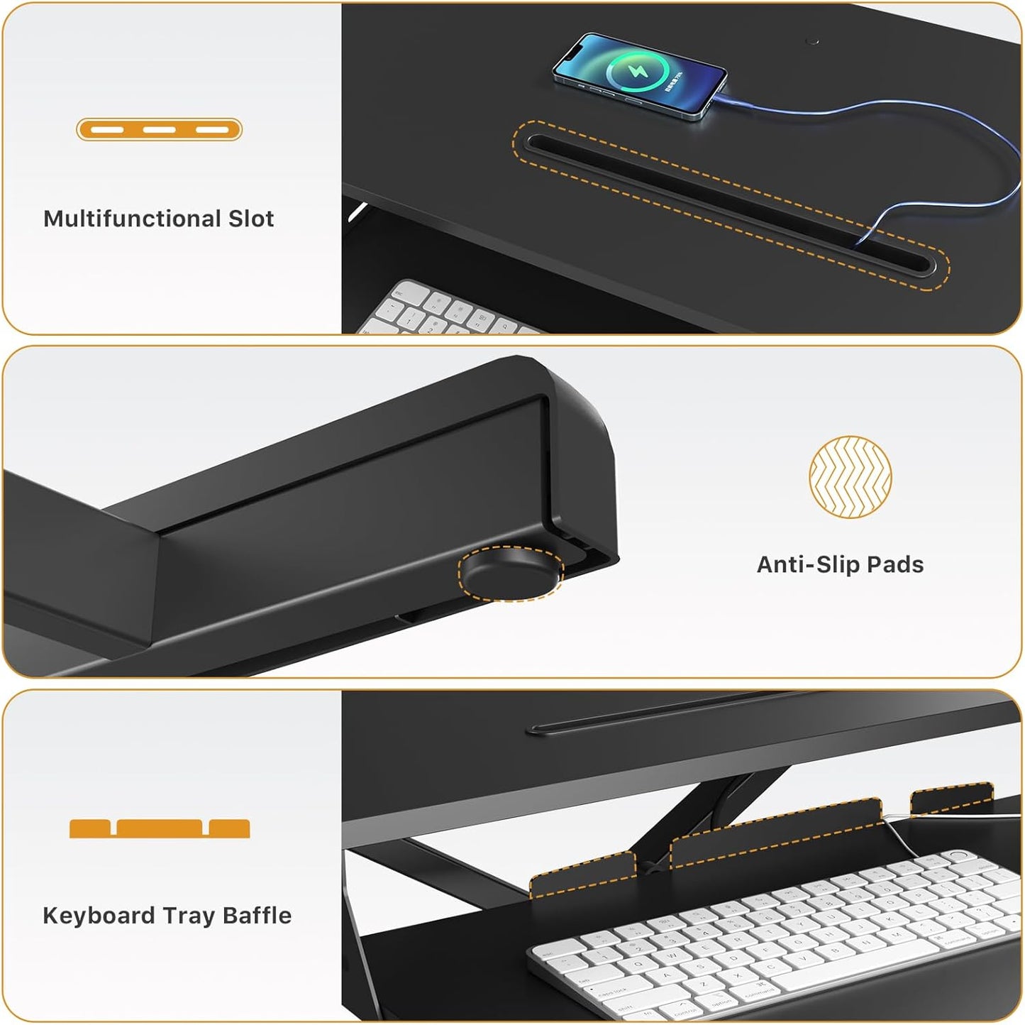 JOY worker Standing Desk Converter, 35" Wide Height Adjustable Sit Stand Up Desk Riser with Keyboard Tray, Desktop Workstation Riser for Home Office Computer Laptop, Particle Board, Black