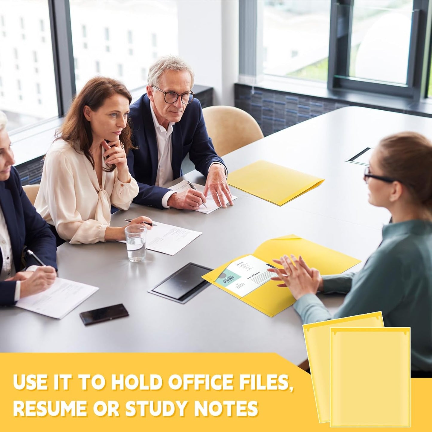 Henoyso 100 Pcs Plastic Folders with Clear Front Pockets Bulk Heavy Duty File Folders with 2 Pockets and Card Slot for Student Teacher Back to School Supplies Office Presentation (Yellow)