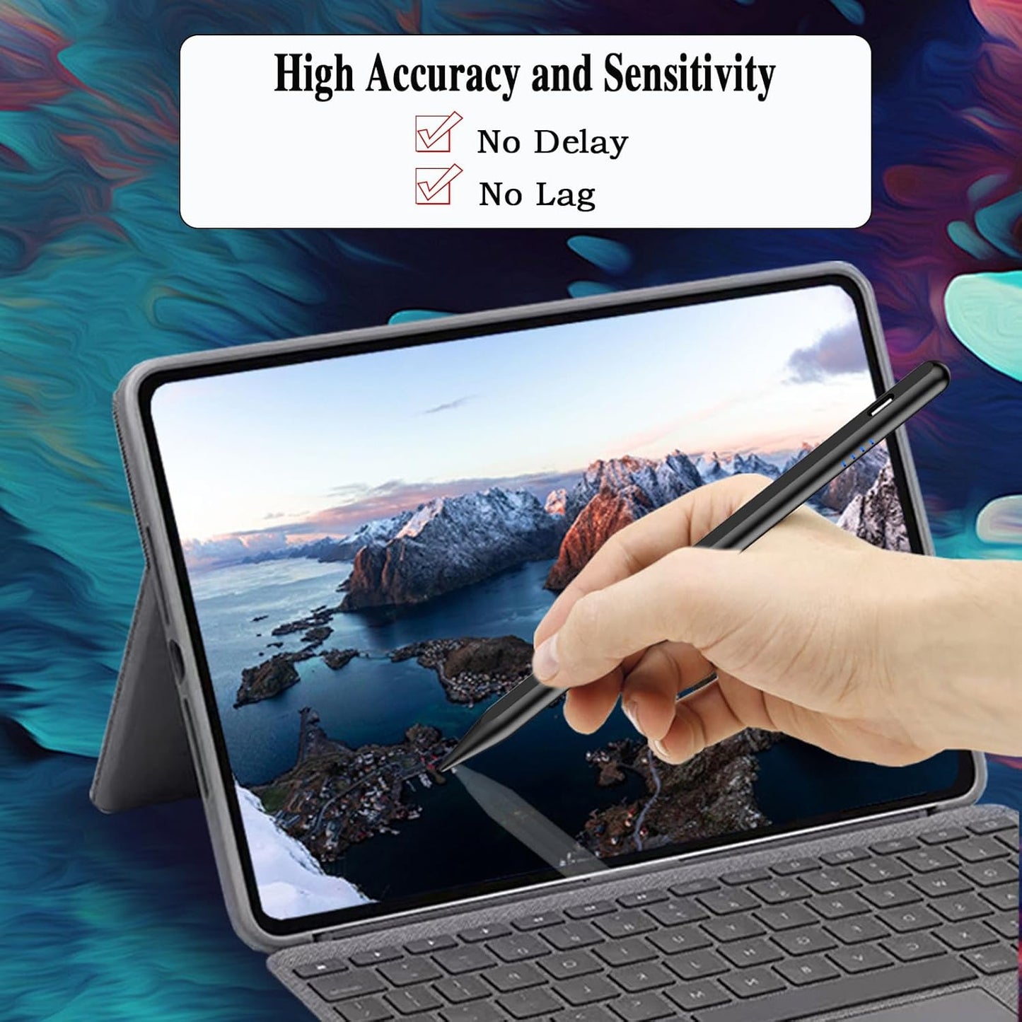 Stylus Pen for Android and IOS Touch Screen Pen,Tablet Pencil with 4 Pom Tip,Magnetic Phone Stylus Compatible with Samsung/Huawei/Lenovo/Mi/Vivo and Other Android Smartphone and Tablet Devices - Black