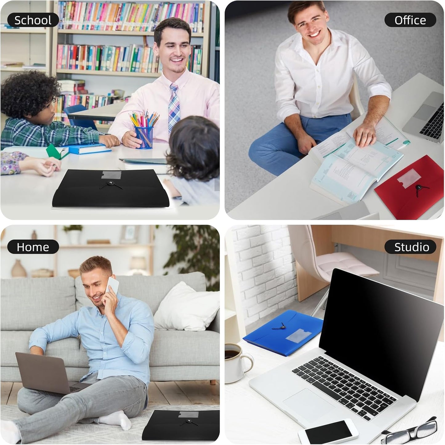 3 Pack 7 Pocket Accordian File Organizer, Expanding File Folder with Labels, Plastic Expandable File Folder for Documents Letter Size A4 Papers