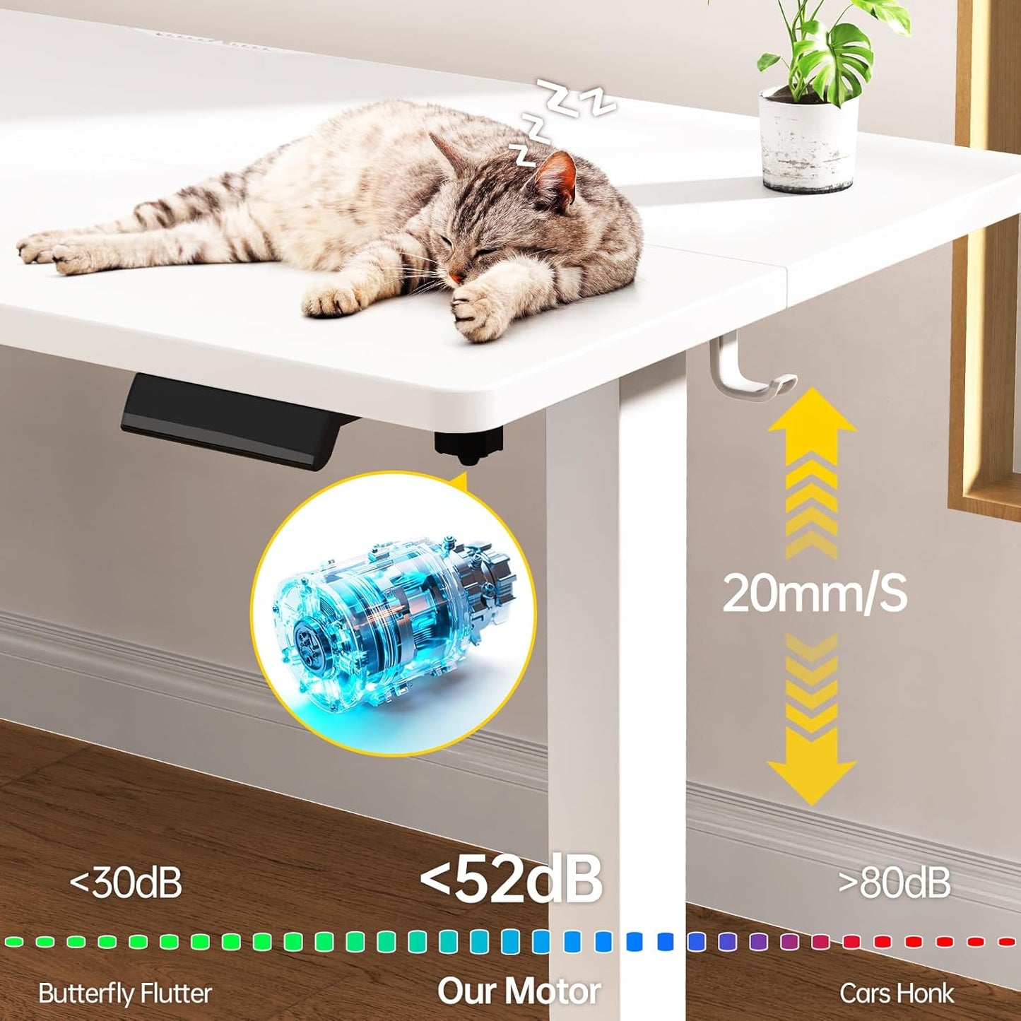 Veken 55 Inch Large Electric Standing Desk, 4 Memory Heights Adjustable,Sit to Stand Up, Work Home Office Computer Table for Study, Walking Pad, Writing, and Games, Wooden Desktop Desks, White