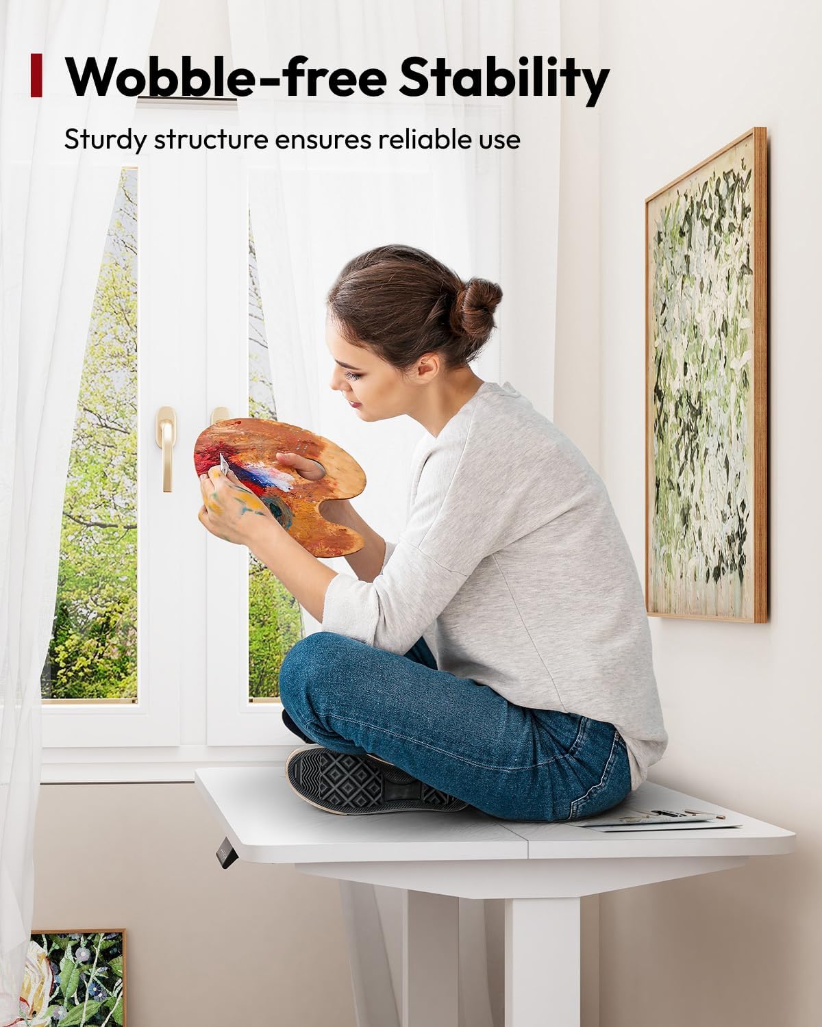 SANODESK Standing Desk Height Adjustable Electric Stand up Desk 40x24 Inches Sit Stand Home Office with Splice Board, White Frame/White Top