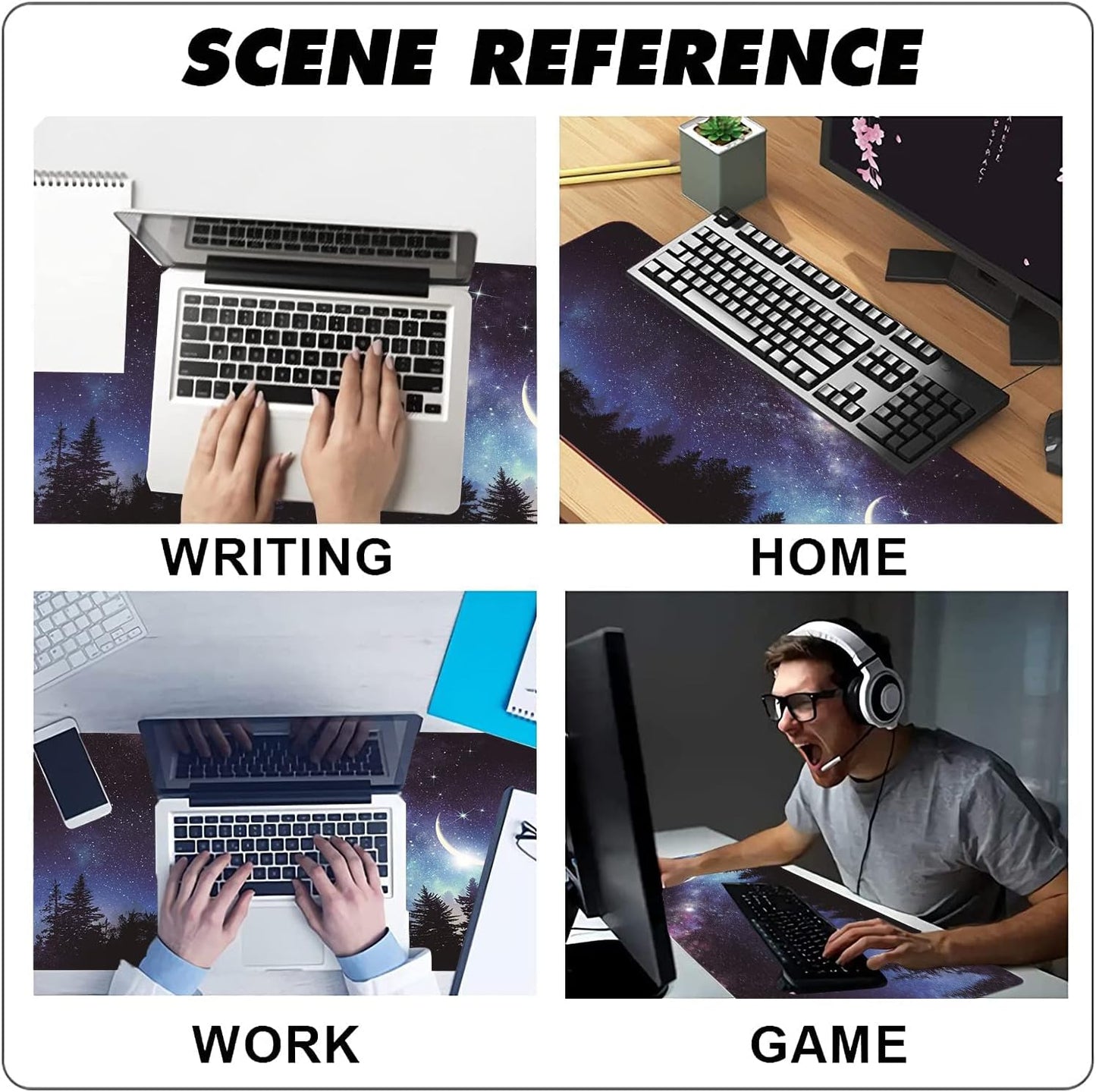 Extended Large Gaming Mouse Pad Starry Sky in The Forest XXL Size Keyboard Mouse Mat Desk Pad with Non Slip Rubber Base Stitched Edges Office Decor for Women Girls Men,35.4 x 15.7inch