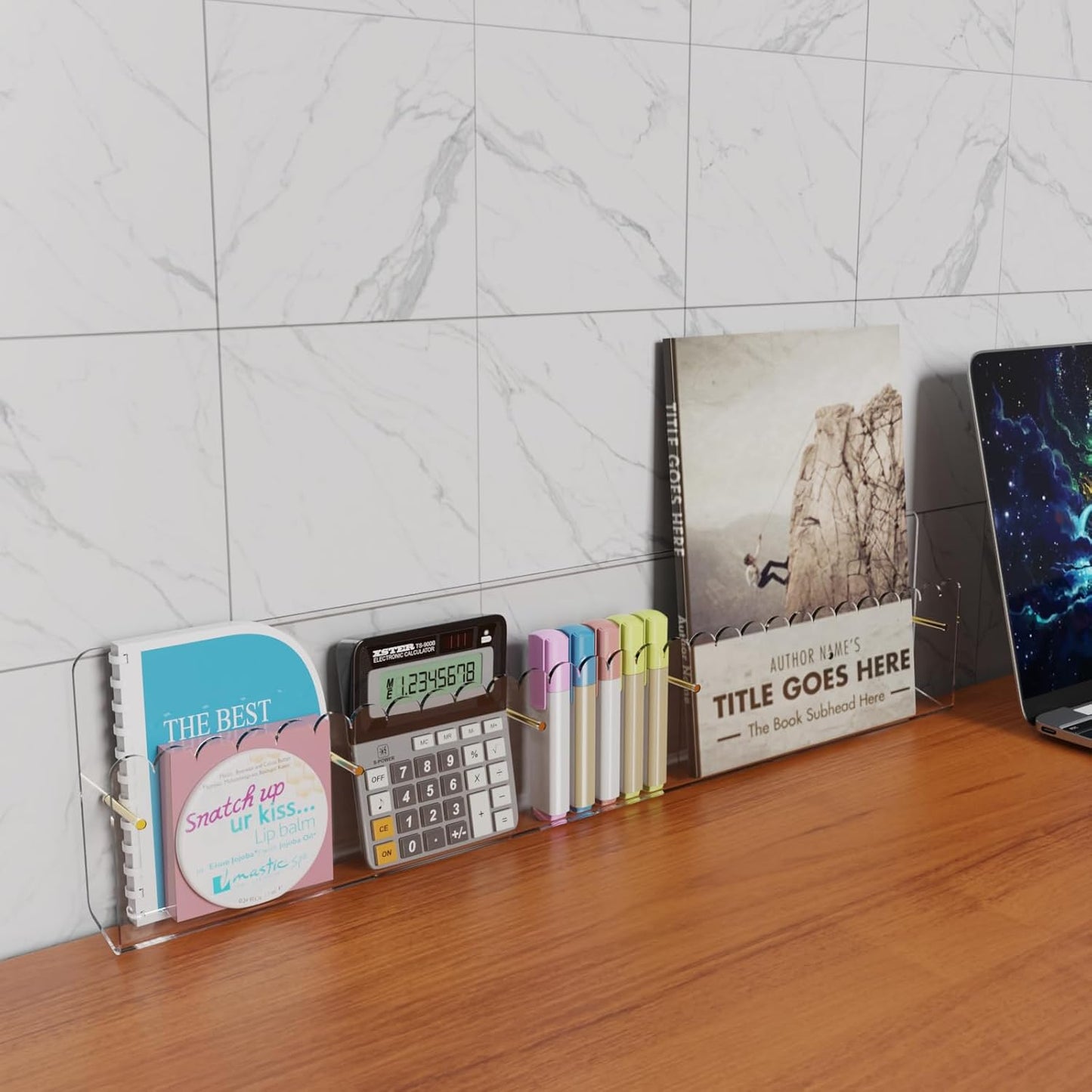 Brochure Holder Wall Mount, 2 Pack Acrylic Modular Flyer with Adjustable Magnetic Golden Bolt, Wavy Lace Pamphlet Display Stand for Organizer Trifold Flyer, Document, Leaflet, 5 Slots