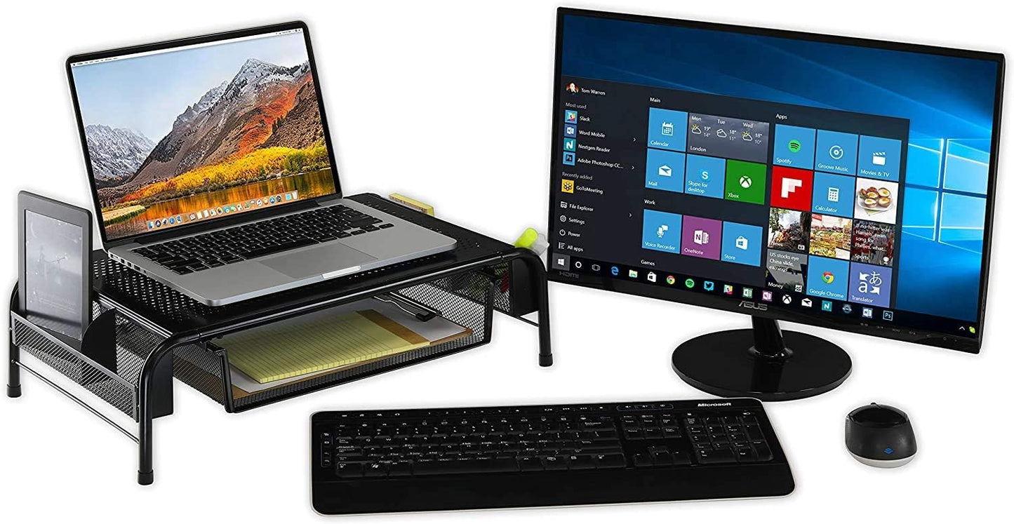 Simple Houseware Metal Desk Monitor Stand Riser with Organizer Drawer, Black