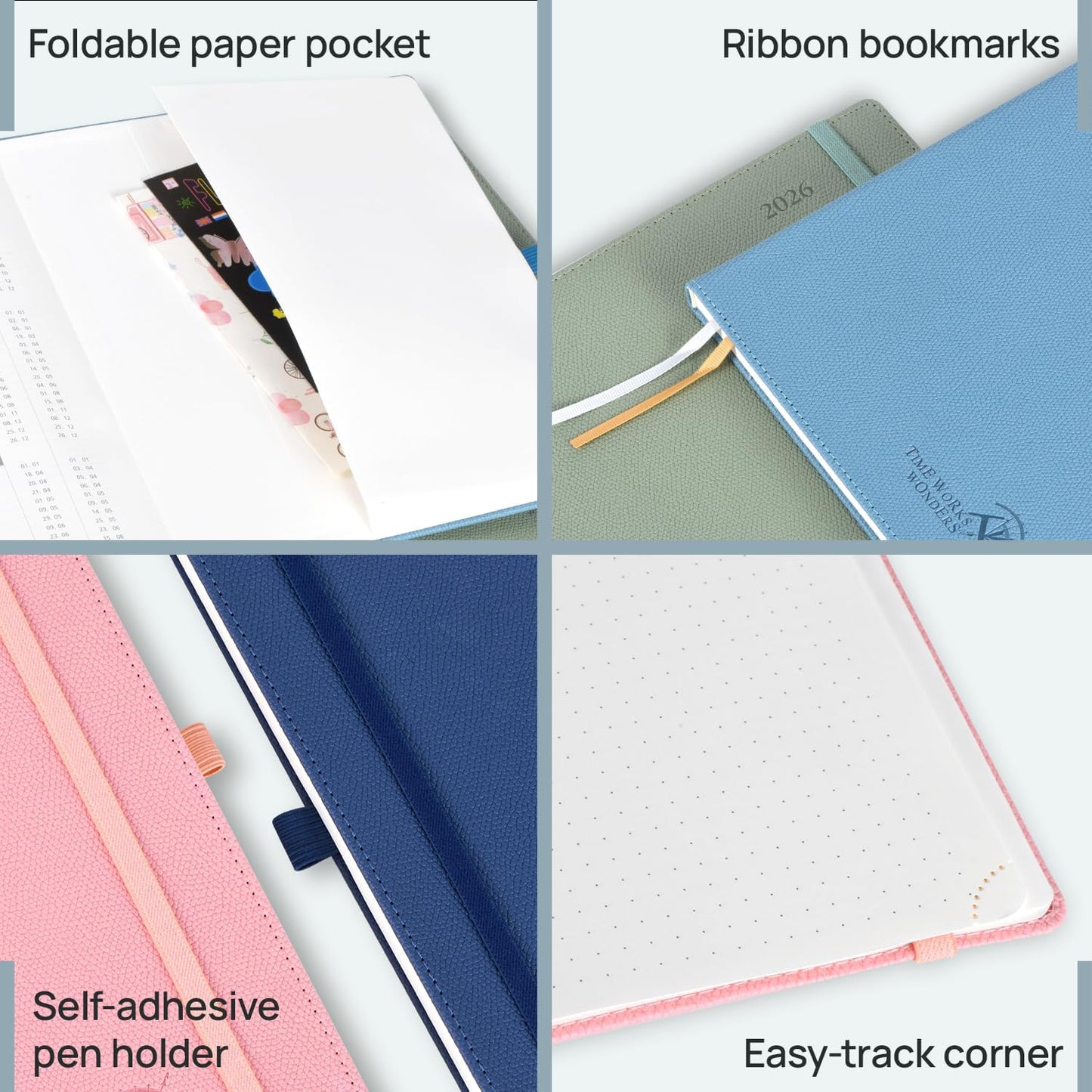 POPRUN Weekly Planner 2026 Calendar (Pocket 4'' x 6.25'') 12 Months Notebook with Horizontal Layout, Leather Hardcover, Inner Pocket, 100GSM Thick Paper, Pen Holder TJ - Aquamarine