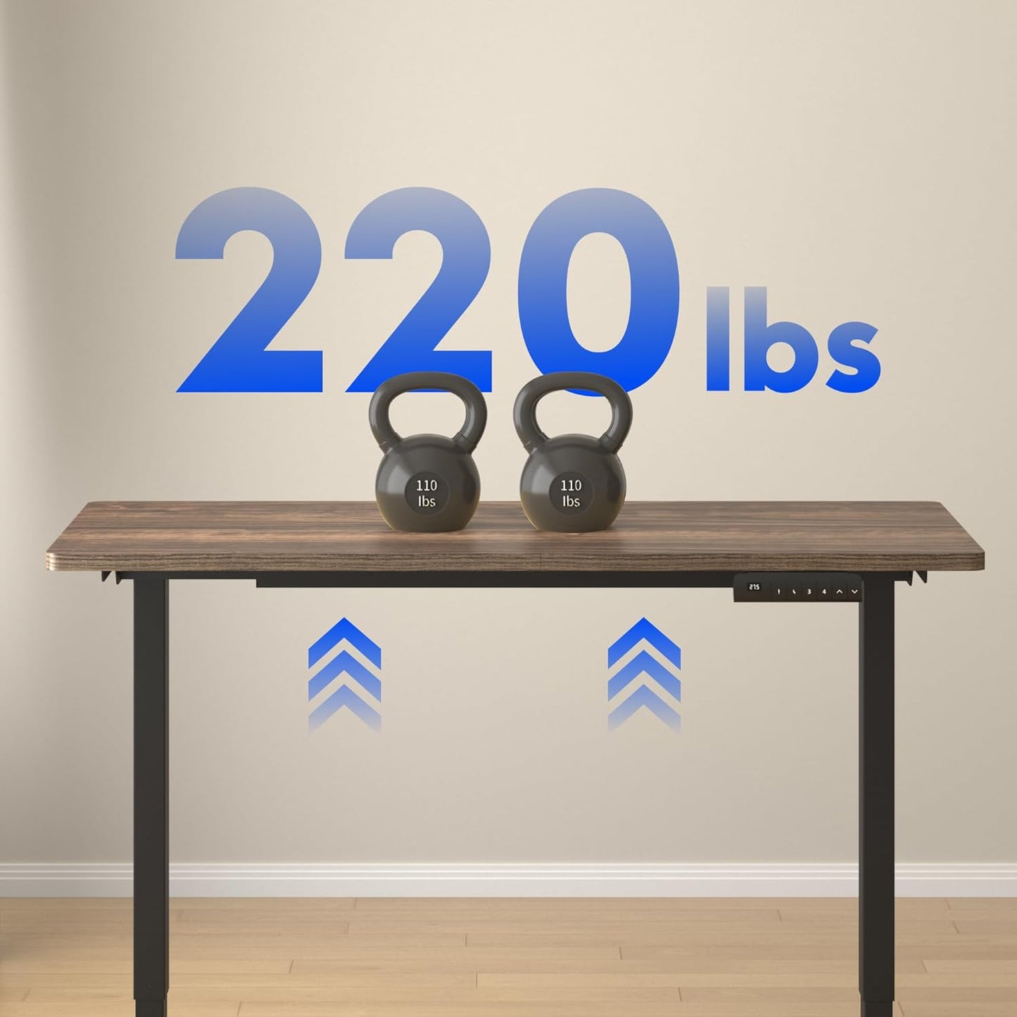 FLEXISPOT E3 Dual Motor Electric Standing Desk 55x28 Inch Whole-Piece Board Height Adjustable Electric Sit Stand Desk (Black Frame + Brown Wood Grain Desktop, 2 Packages)