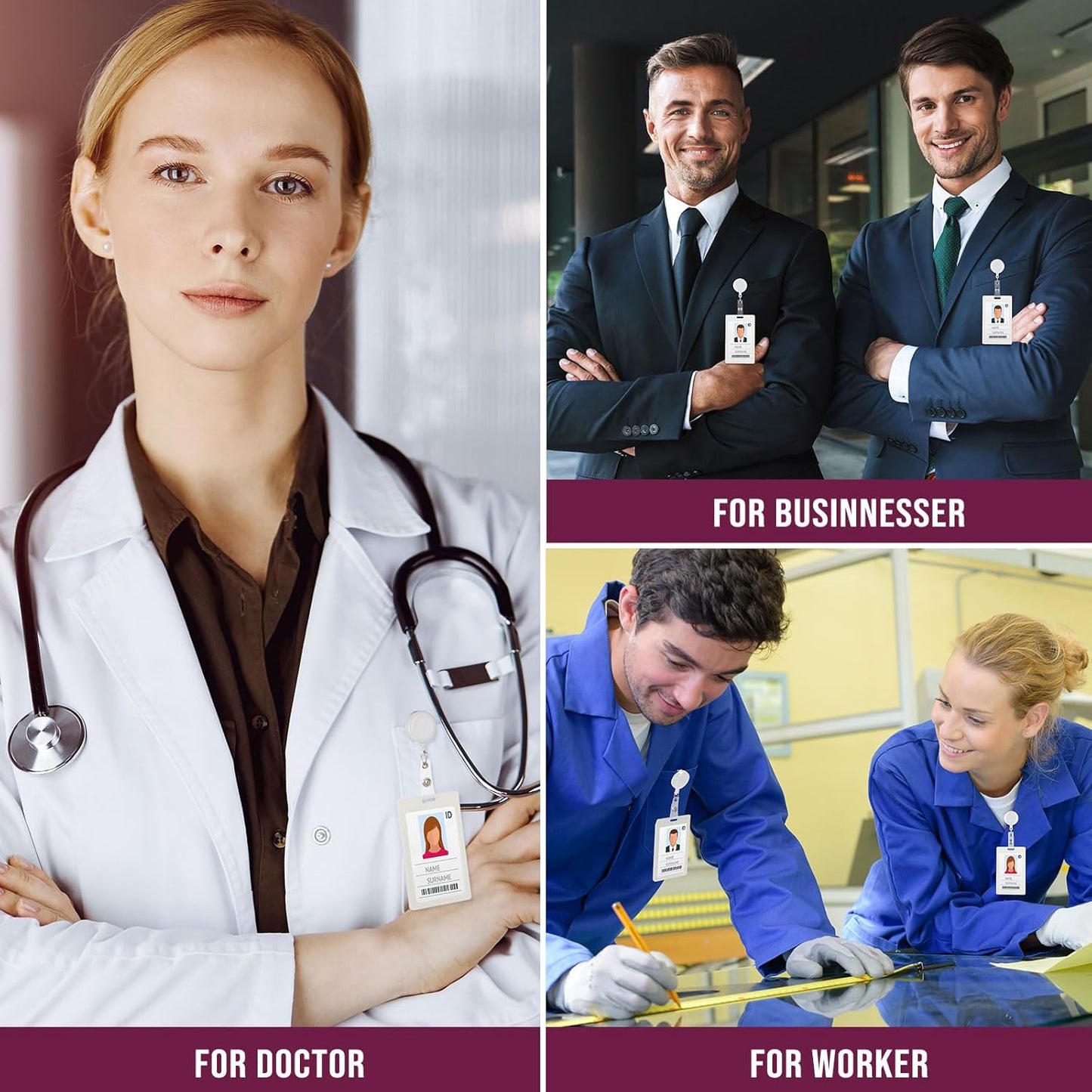 Handepo 200 Pcs Retractable Badge Reels Bulk Retractable Badge Holders with Clips ID Holder Key Ring Clip for Office Worker Students Teachers Doctor Nurse Name ID Card Holder Key Card(White)