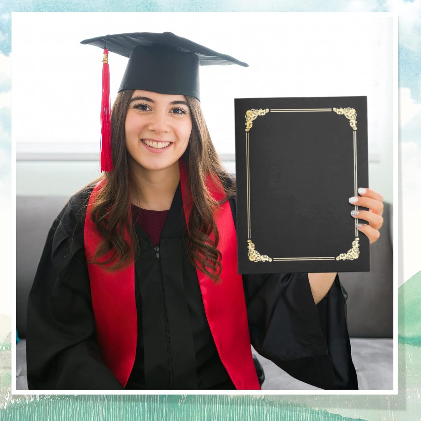 Fainne 80 Pieces Certificate Holders Diploma Holders Document Holder Certificate Covers Certificate Folders with Gold Foil Border for Letter Size 8.5 x 11 Inches Diploma Documents Awards (Black)