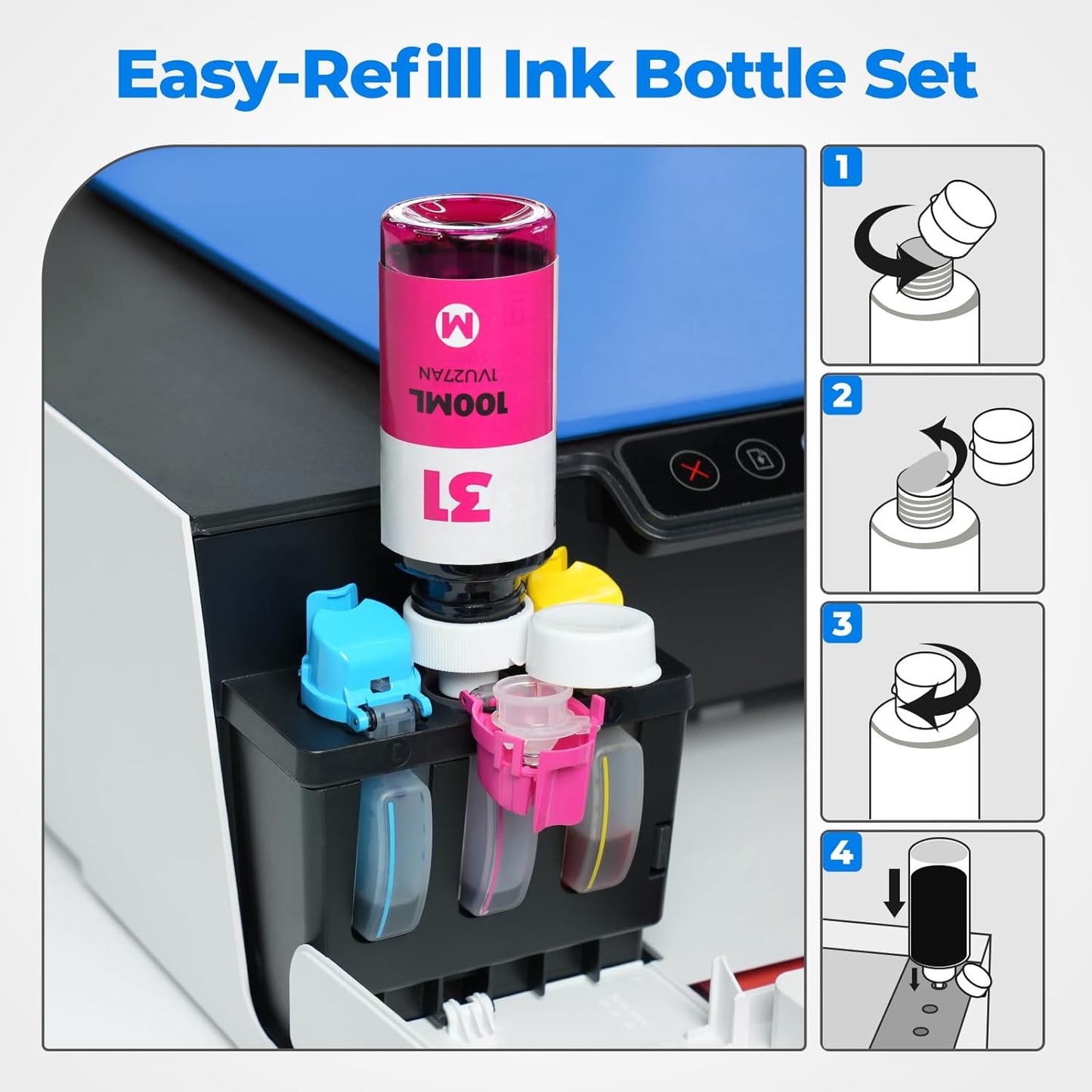 31 32XL Ink Bottle Set for Smart Tank Ink 5101 7602 5000 5103 651 6001 7301 7001 Compatible with HP 31 32XL Ink Bottle Set for Smart Tank 5000 5101 7602 7301 7001 5102 7002 7006 551 Printers, 10 Packs