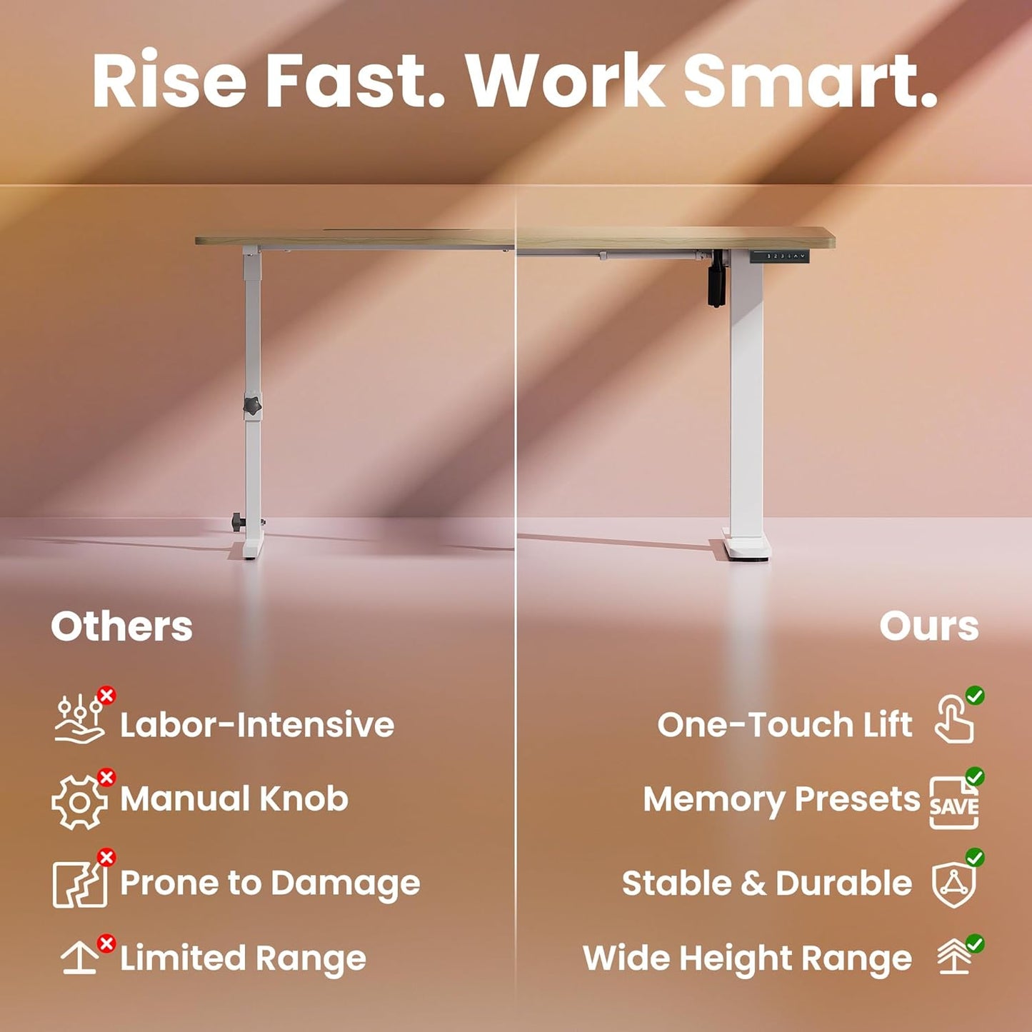 HUANUO 48" Electric Standing Desk Adjustable Height, 4 Memory Height Settings, Sit Stand Up Desk for Home Office & Computer Workstation, Light Walnut