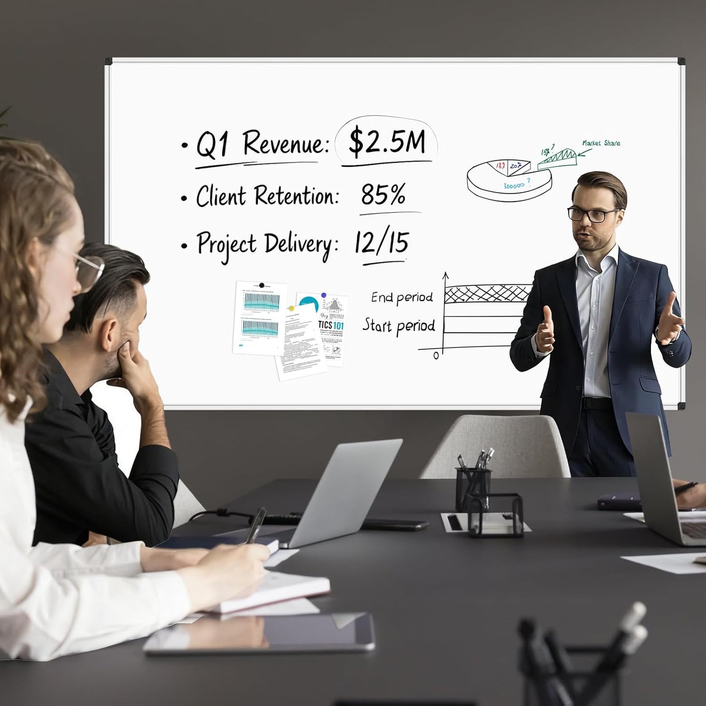 XBoard Magnetic Dry Erase Board 96 x48 Inches Wall-Mounted, 4'x8' Presentation Whiteboard with Marker Tray, Aluminum Frame White Board for School Office and Government